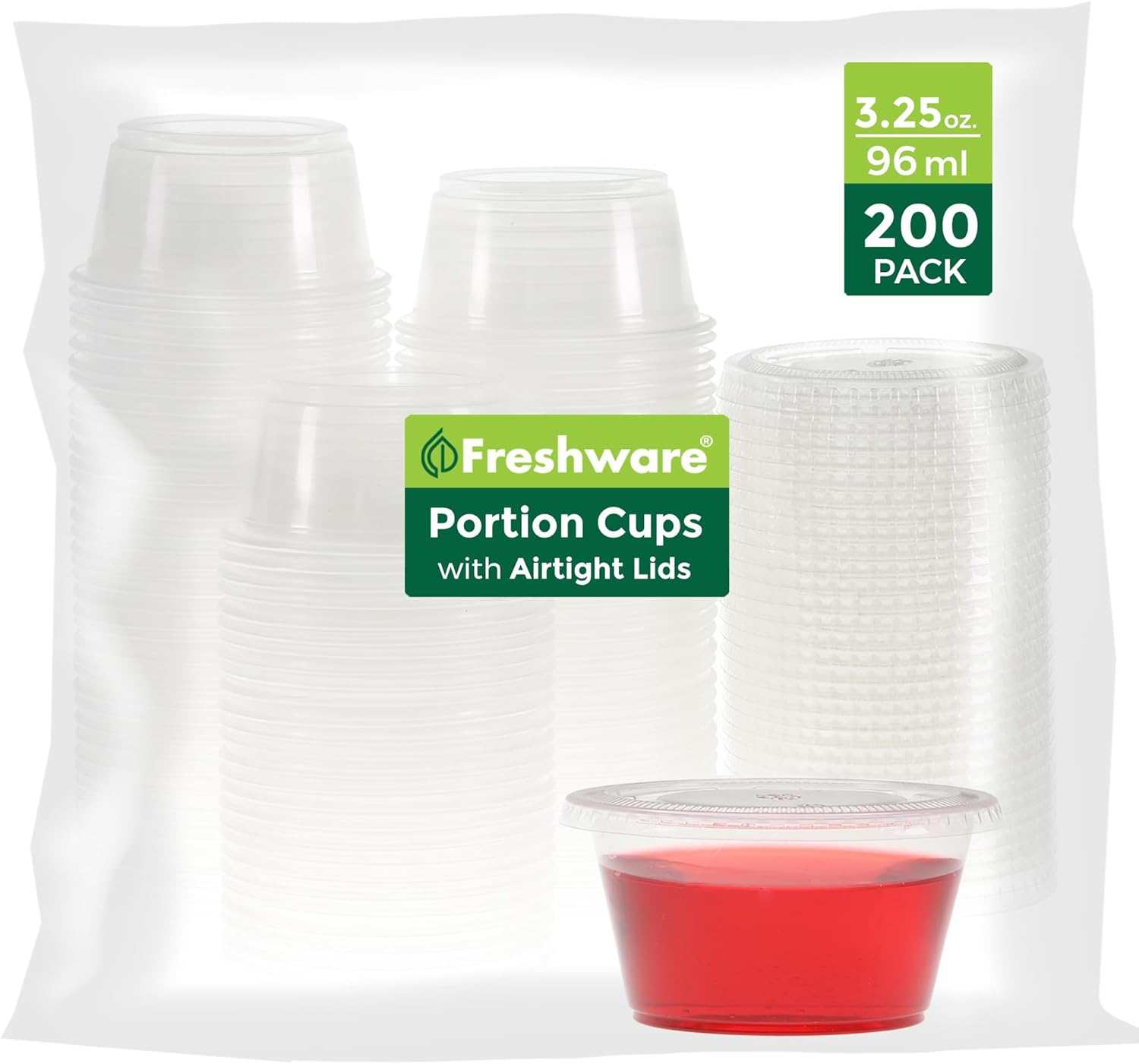 Freshware 200-Piece Polypropylene Portion Cups, Clear | 2 Ounce | 200 Sets | Cups with Lids