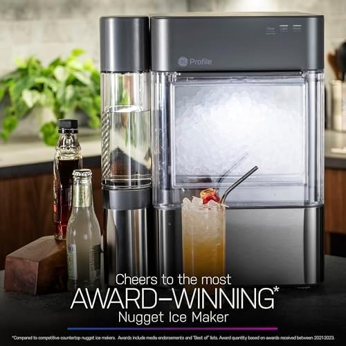 GE Profile Opal 2.0 XL with 1 Gallon Tank, Chewable Crunchable Countertop Nugget Ice Maker, Scoop included, 38 lbs in 24 hours, Pellet Ice Machine with WiFi & Smart Connected, Stainless Steel（Free cleaning kit + filter）