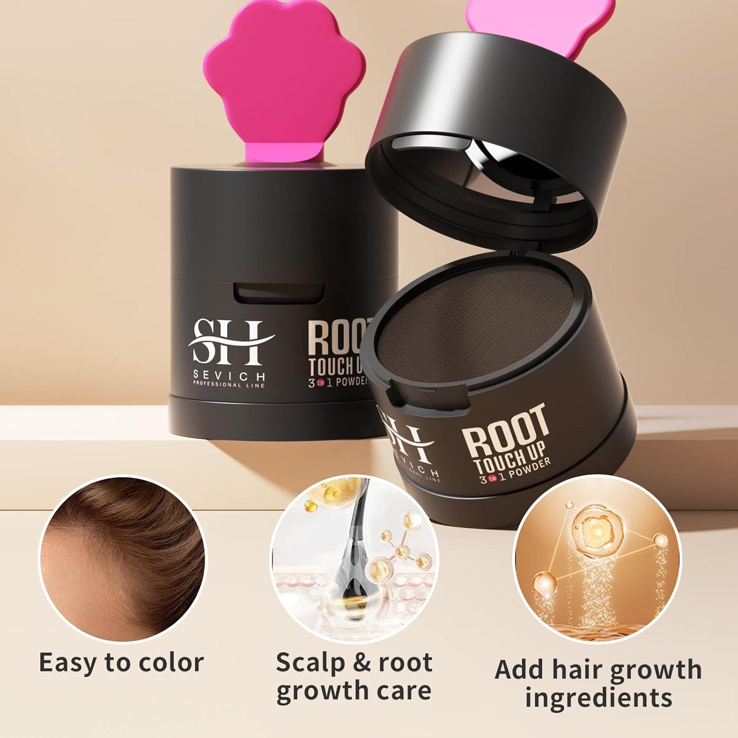 Sevich Hairline Powder，Instantly Conceals Hair Loss, Root Touch up Powder, Hair Shadow Toppers for Women & Men, Touch Up for Thinning Gray Hair, Windproof & Sweatproof, Dark Brown