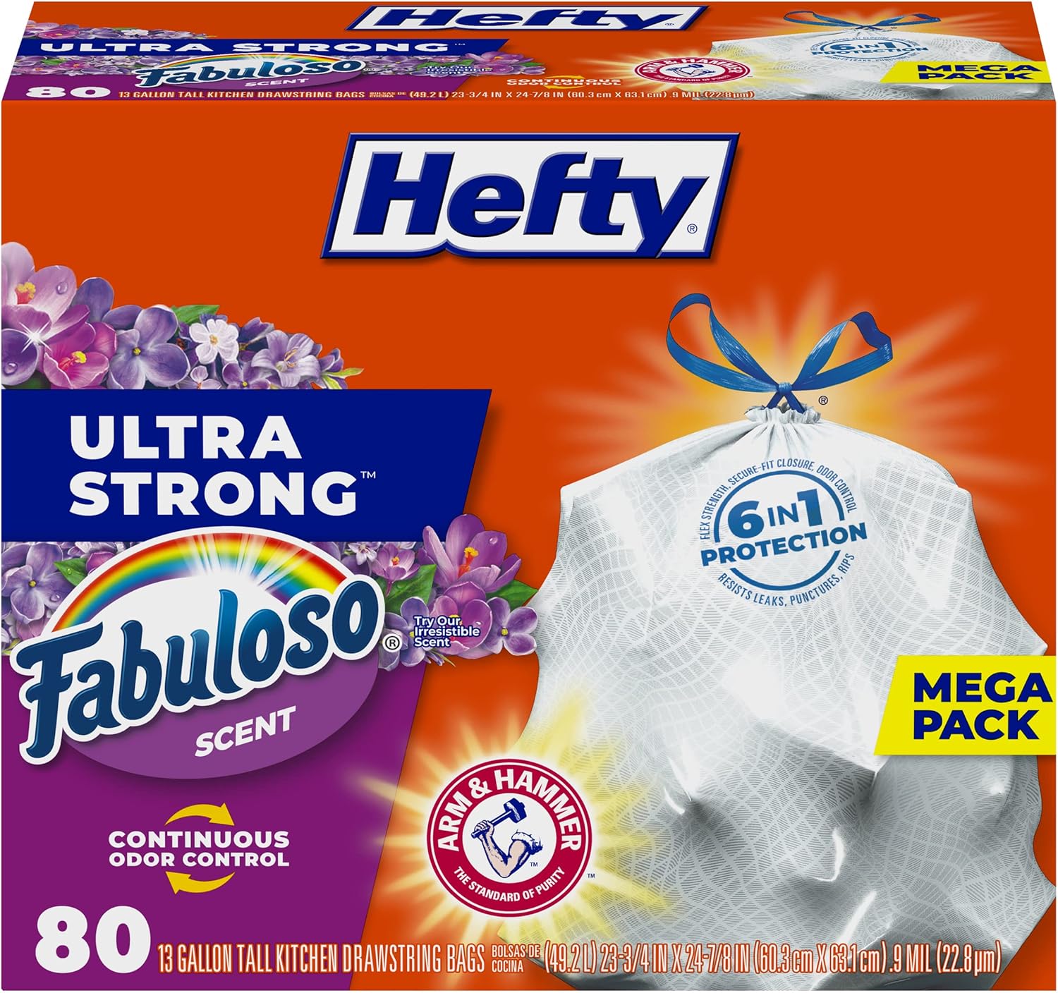 Hefty Ultra Strong Tall Kitchen Trash Bags, Lavender & Sweet Vanilla Scent, 13 Gallon, 80 Count