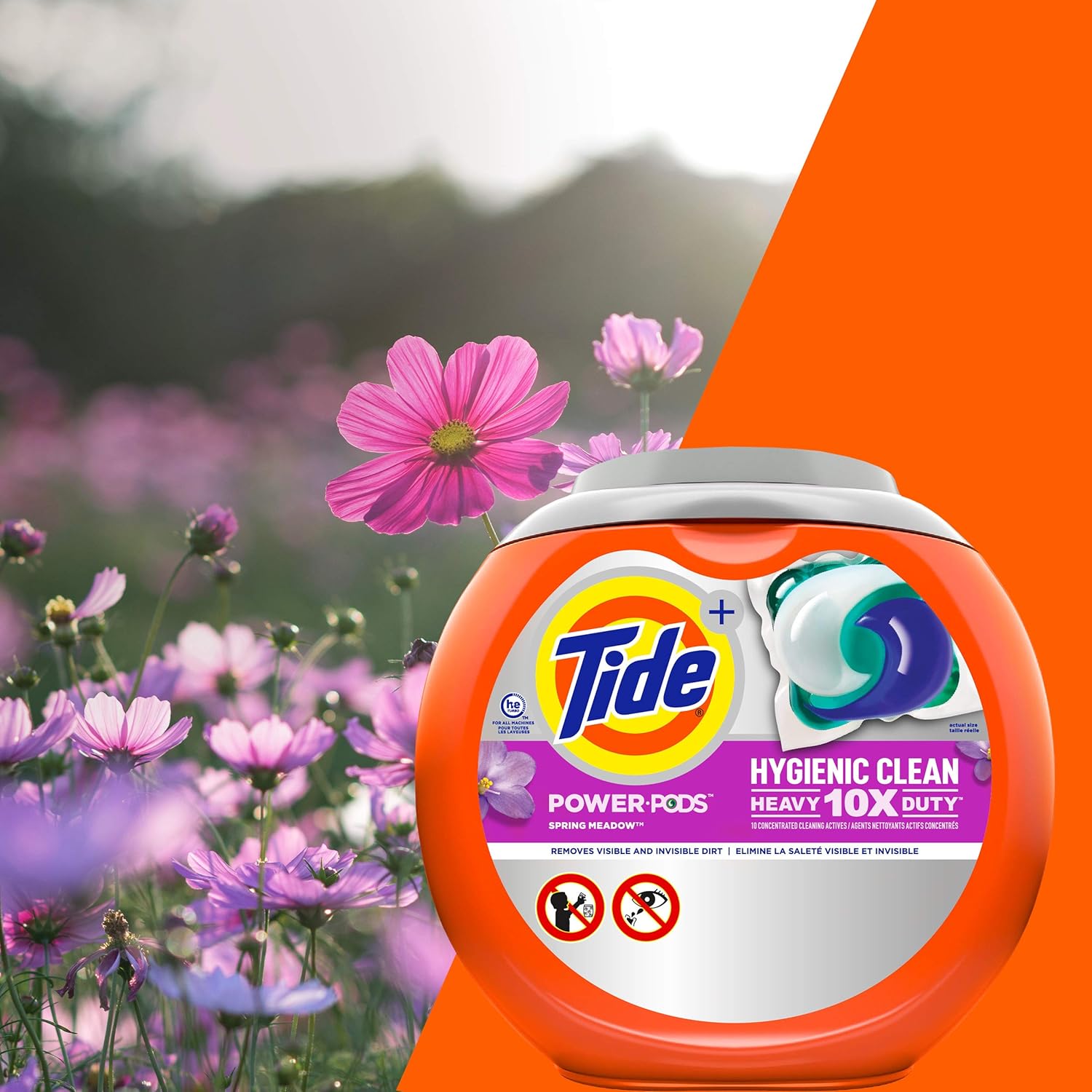 Tide Hygienic Clean Heavy 10x Duty Power PODS Laundry Detergent Pacs For Visible and Invisible Dirt, Spring Meadow Scent, 45 Count