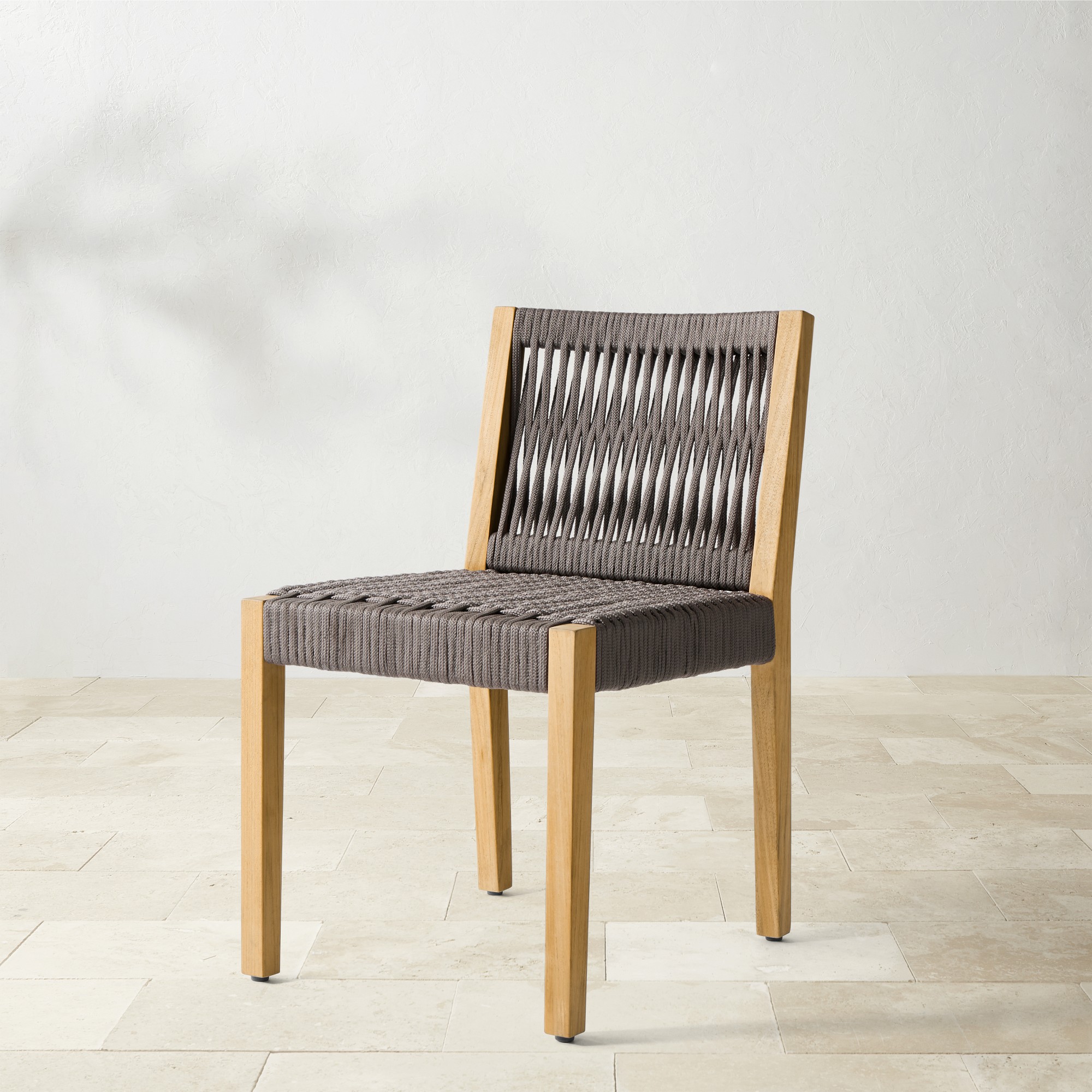 Pasadena Outdoor Teak and Brown Rope Dining Side Chair