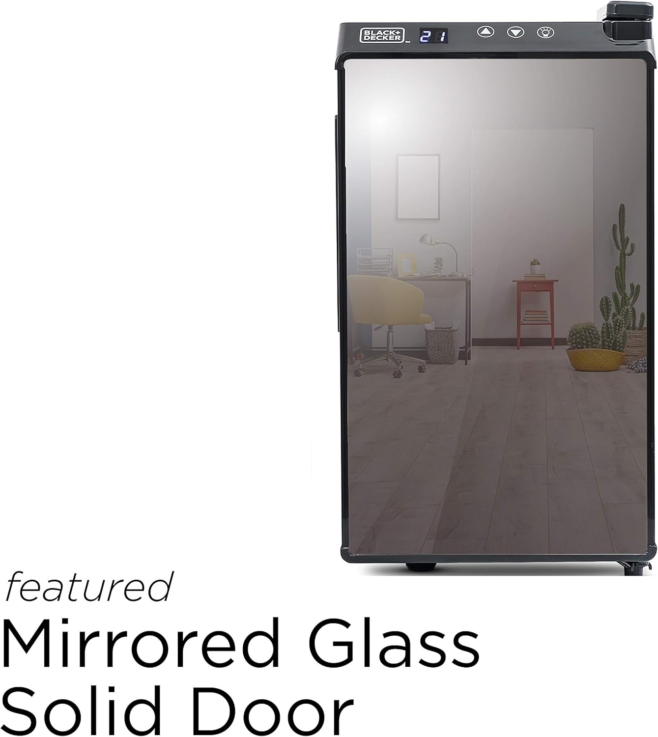 BLACK+DECKER Wine Fridge 12 Bottles, Thermoelectric Wine Cooler Refrigerator with Mirrored Front, Freestanding 12 Bottle Wine Fridge, BD60336