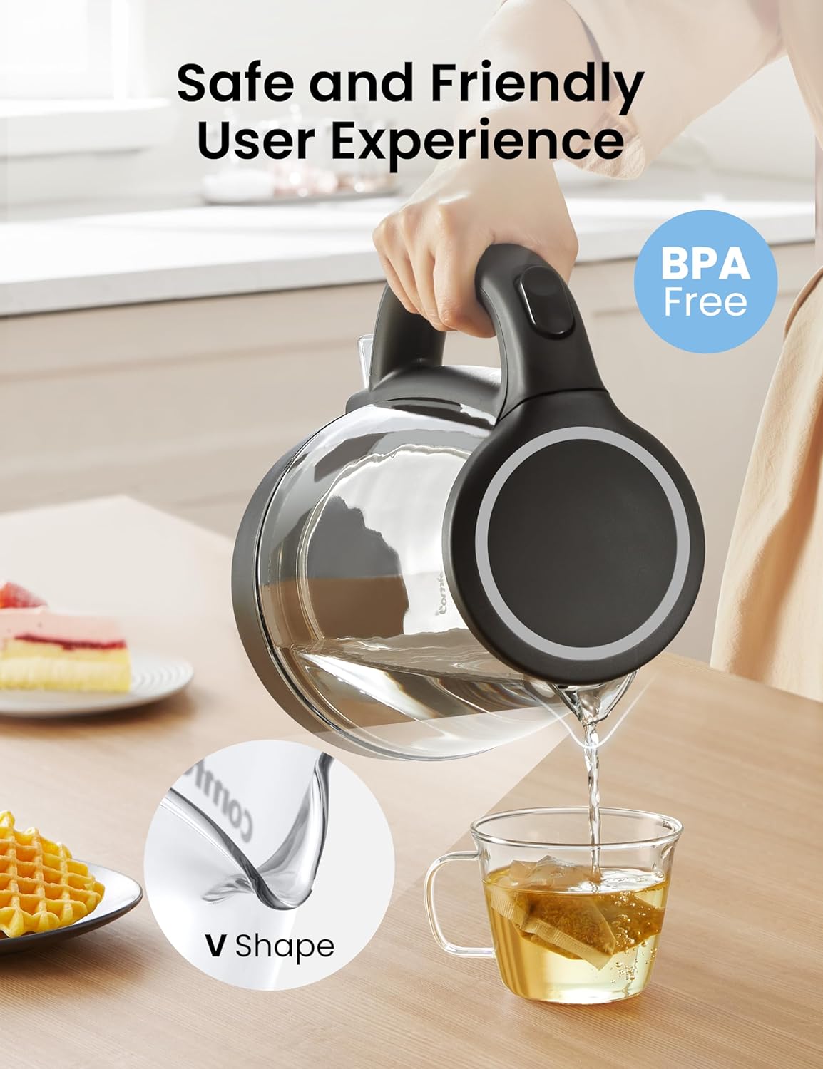 COMFEE' Stainless Steel Electric Kettle, 1.7 Liter Tea Kettle Electric & Hot Water Kettle, 1500W Fast Boil with LED Light, Auto Shut-Off and Boil-Dry Protection