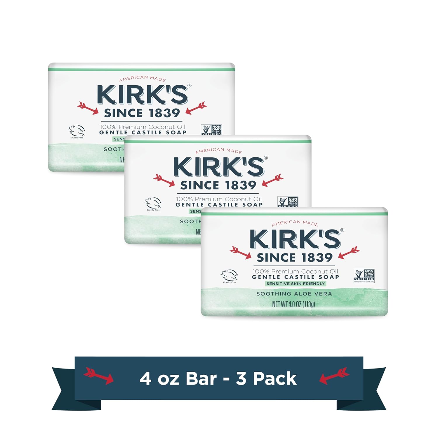 Kirk's Castile Bar Soap for Men, Women & Children - Made With Premium Coconut Oil, Sensitive Skin Formula, Vegan, Non GMO, Original Fresh Scent, 4 oz. Bars, 6 Pack