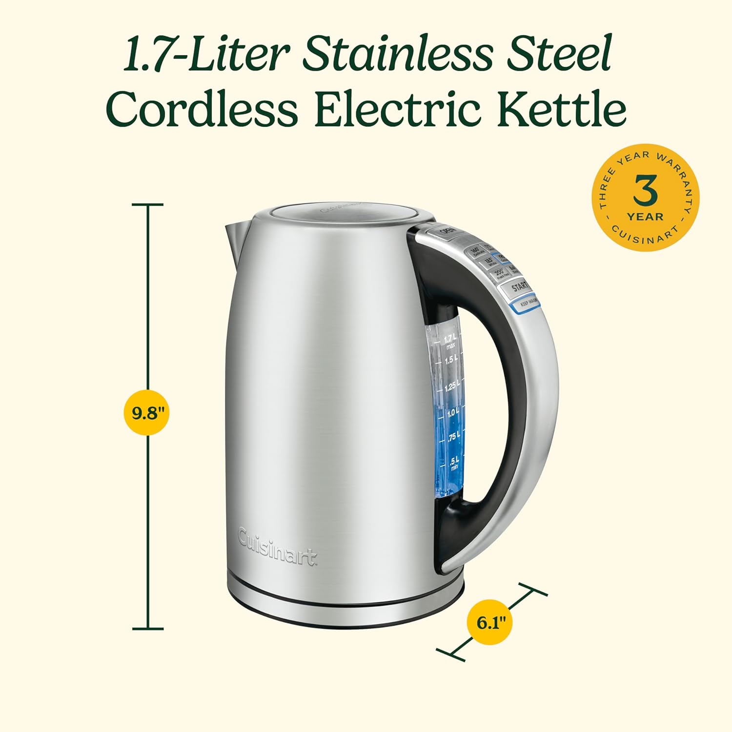 Cuisinart 1.7-Liter Stainless Steel Cordless Electric Kettle with 6 Preset Temperatures
