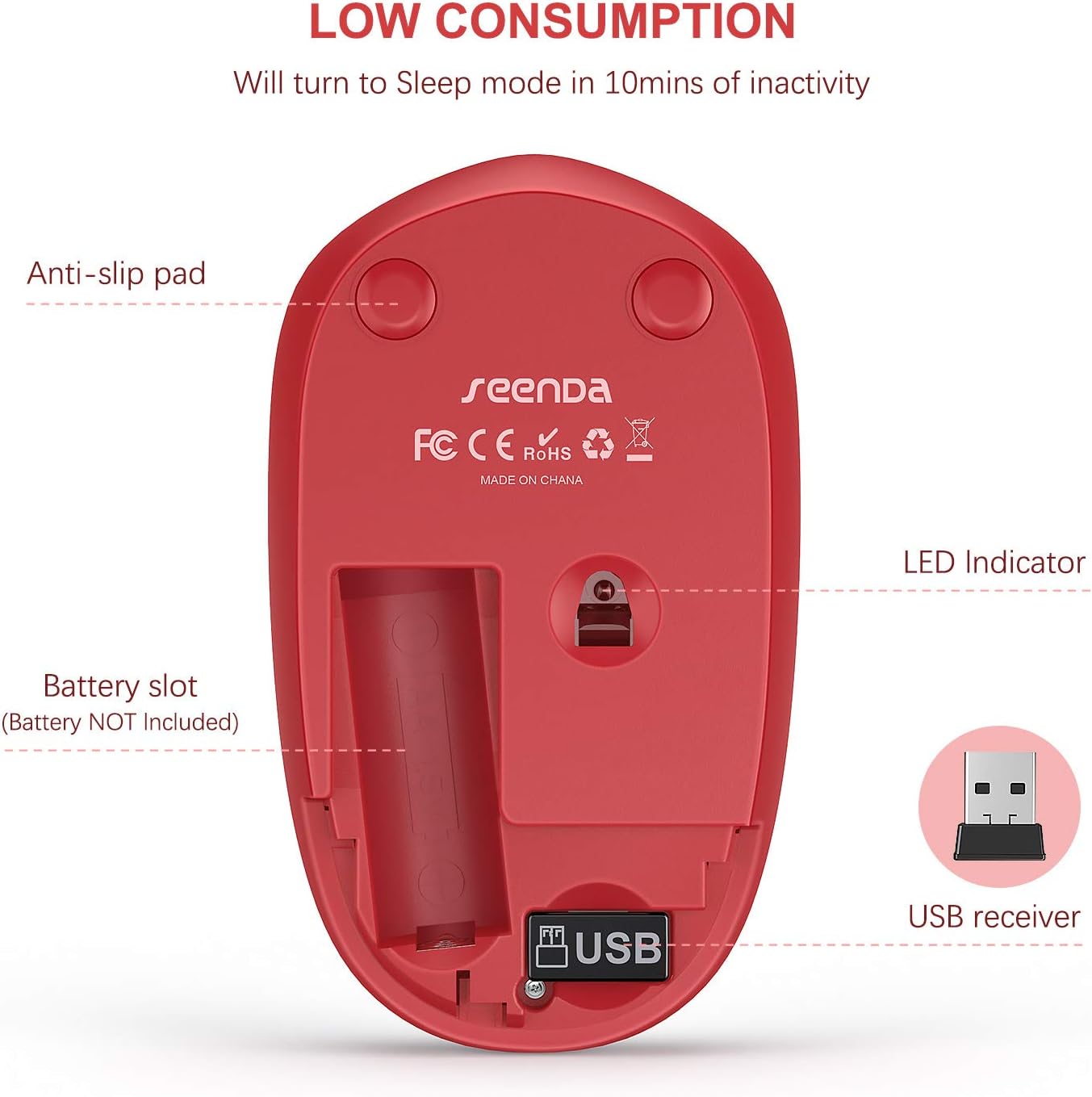 seenda Wireless Mouse, 2.4G Noiseless Mouse with USB Receiver - Portable Computer Mice for PC, Tablet, Laptop with Windows System - Mint Green