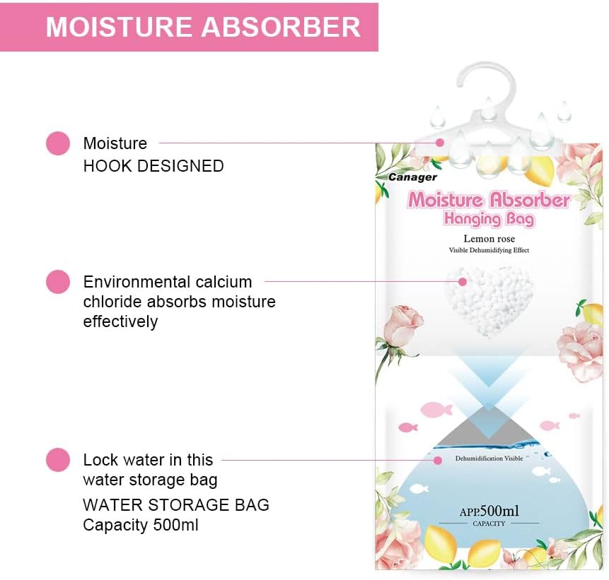 CANAGER Hanging Moisture Absorber, Lavender Vanilla Moistureproof Hanging Bag，Dehumidifier Bag (8 packs) Hanging Closet Dehumidifier Bags, Moisture Absorb 12.5 oz