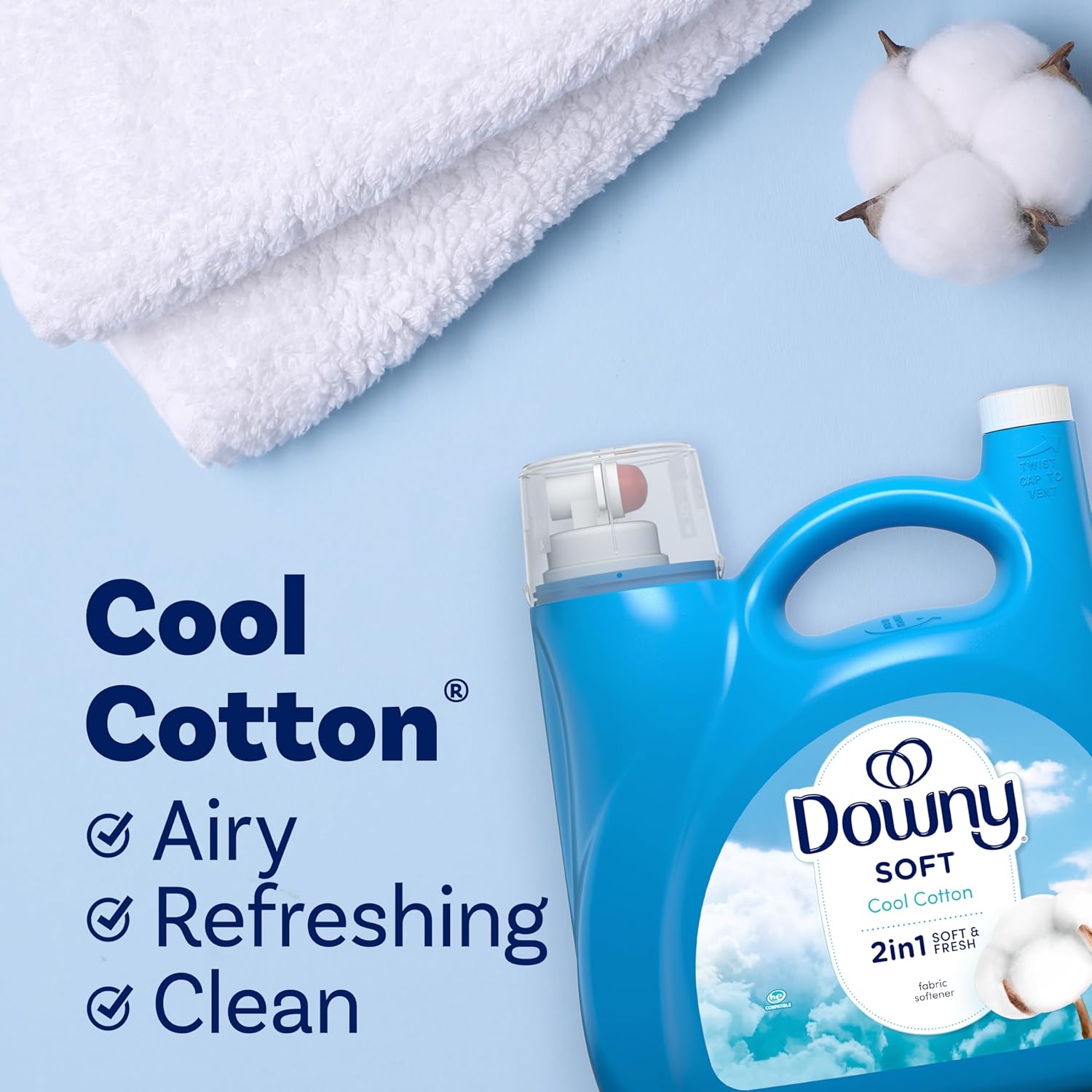 Downy Fabric Softener Liquid, Cool Cotton Scent, 140 fl oz, 190 Loads