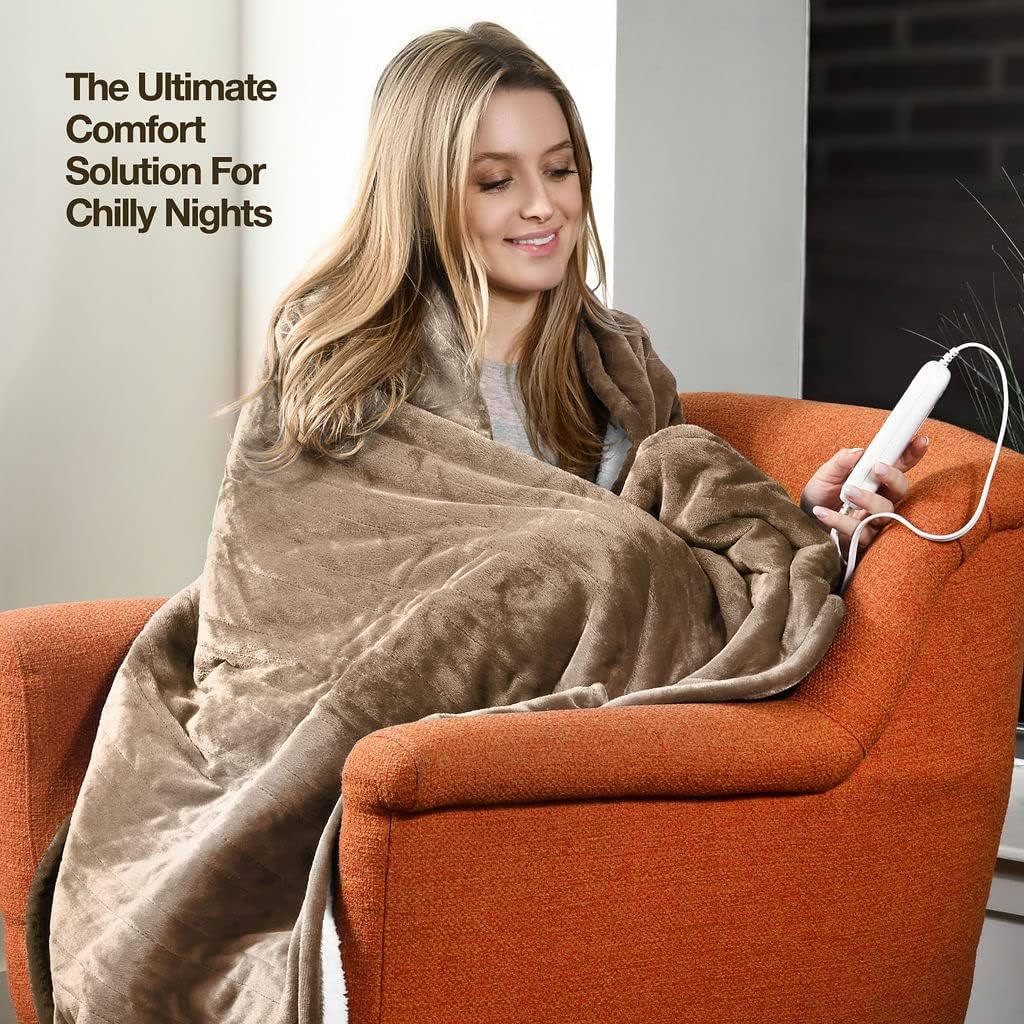 Medical king Heated Blanket, Machine Washable Extremely Soft & Comfortable Electric Blanket Throw Fast Heating with Hand Controller 10 Heating Settings & auto Shut-Off (Gray, 50 x 60)