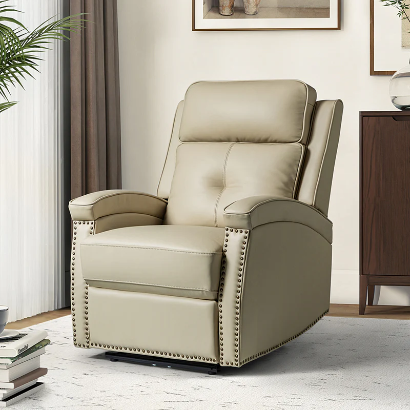 Stefan Genuine Leather Power Recliner with Nailhead Trim