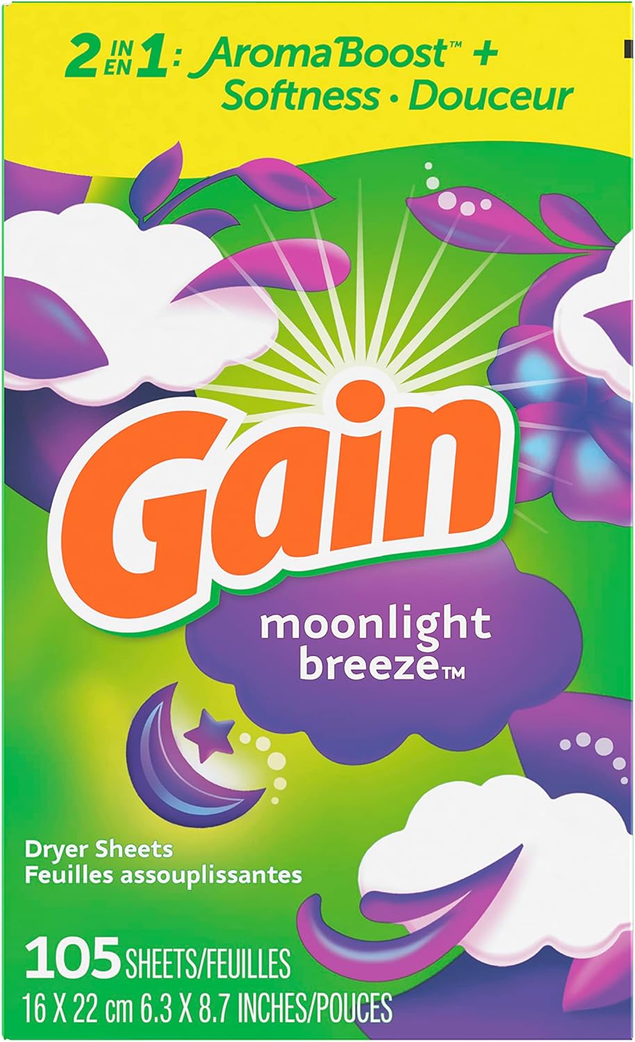 Gain Dryer Sheets Laundry Fabric Softener, Moonlight Breeze, 240 Count
