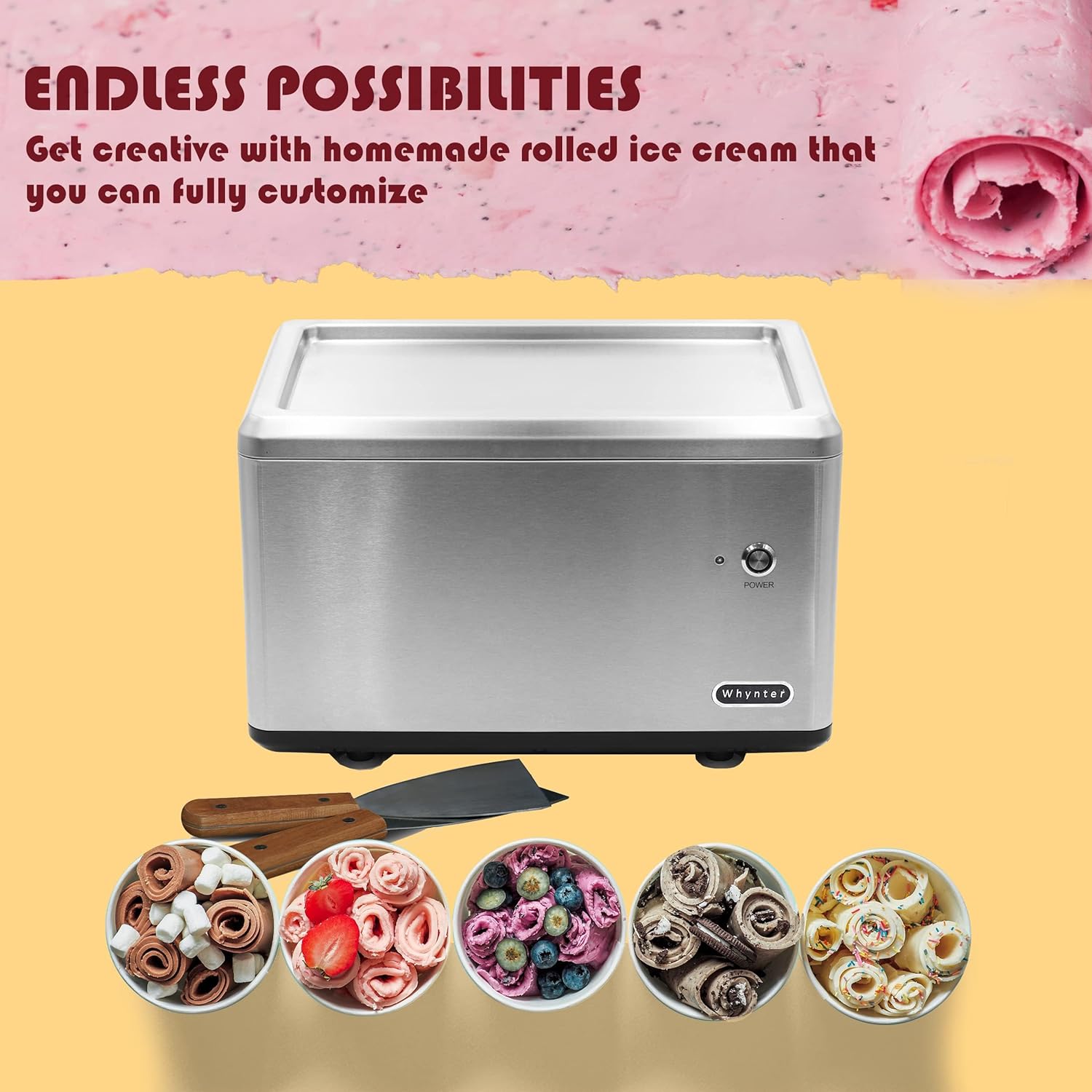 Whynter Ice Cream Maker Machine Automatic 2.1 Qt with Built-in Compressor, LCD Digital Display & Timer, No Pre-Freezing, ICM-200LS, Stainless Steel