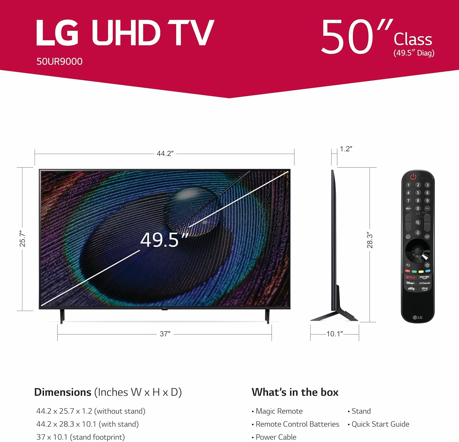 LG 50-Inch Class UR9000 Series Alexa Built-in 4K Smart TV (3840 x 2160),Bluetooth, Wi-Fi, USB, Ethernet, HDMI 60Hz Refresh Rate, AI-Powered 4K,Black