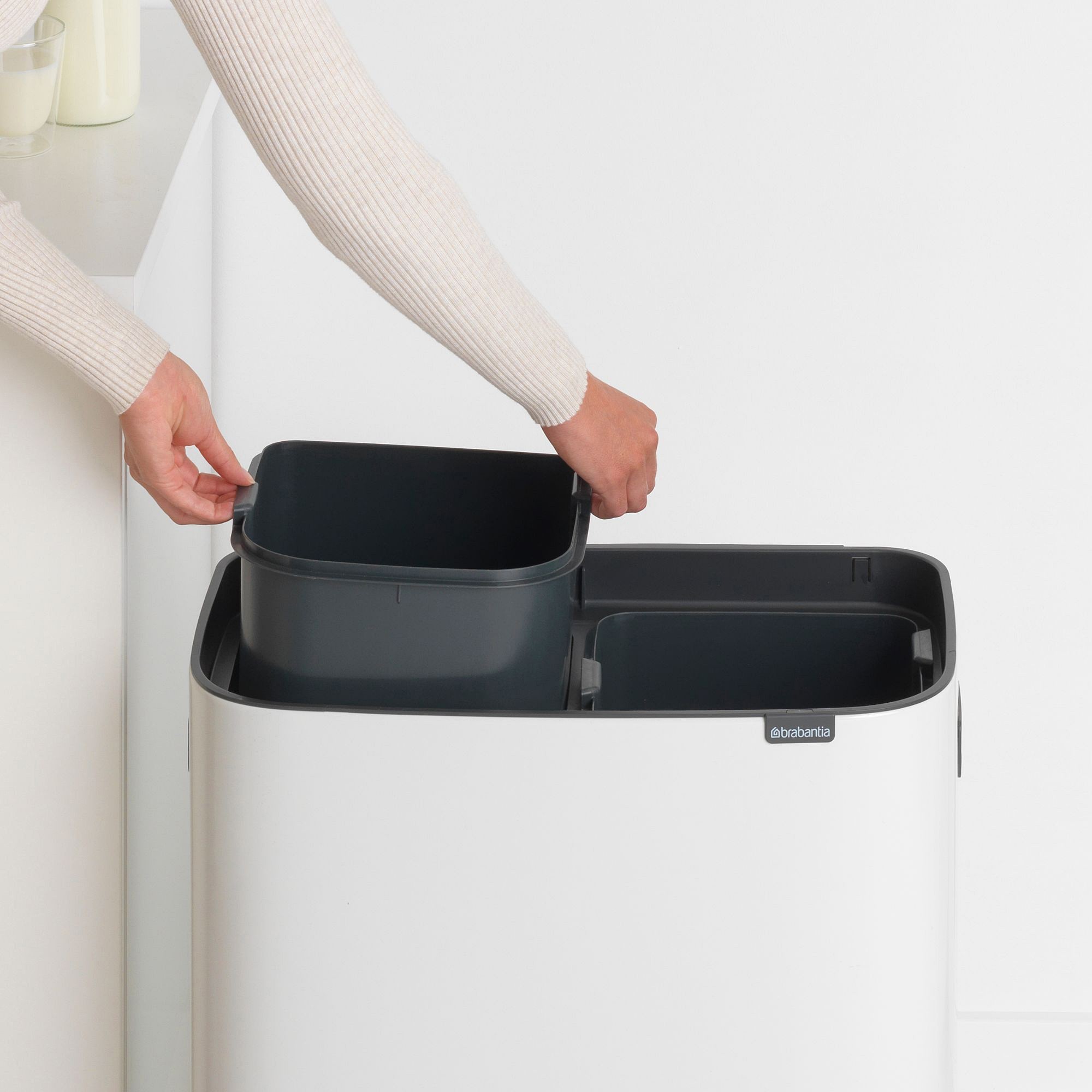 Brabantia Bo Step On Dual Compartment Recycling Trash Can, 2 x 8 Gallon