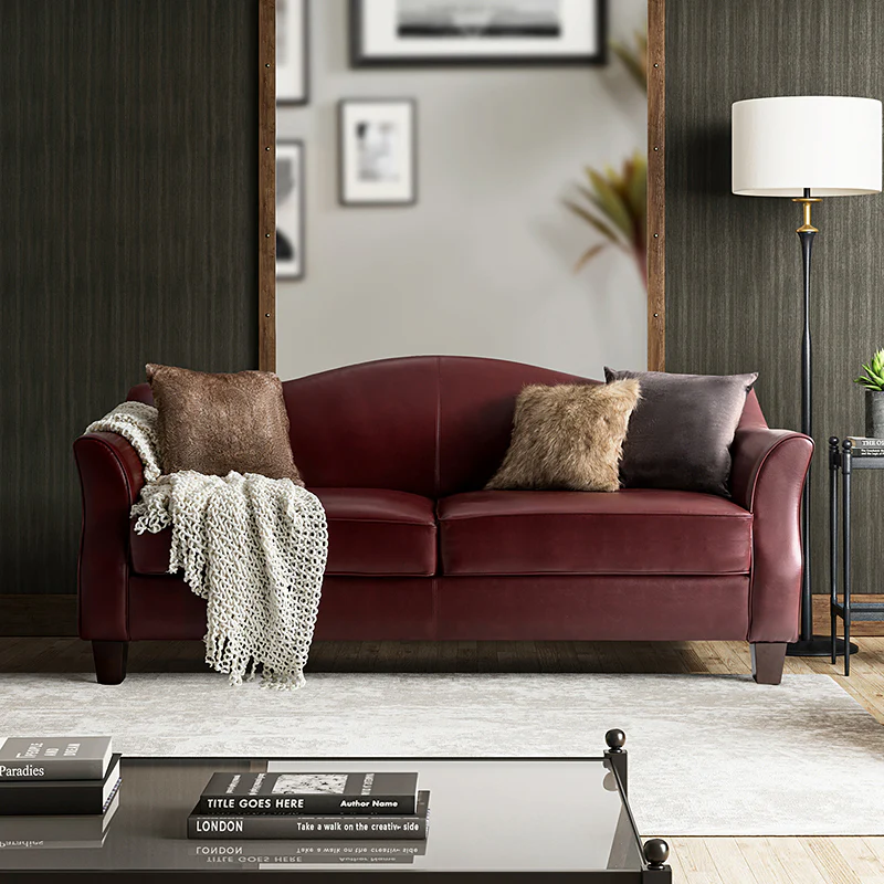 Hugo Traditional Style Curved Genuine Leather Elegant Sofa