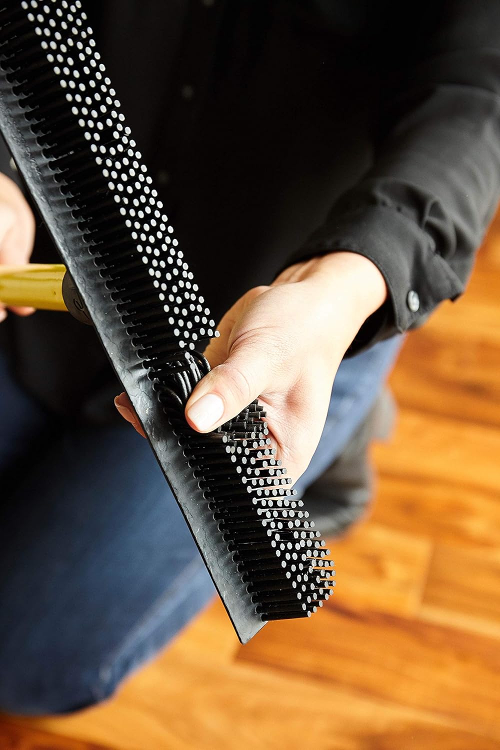 FURemover Original Indoor Pet Hair Rubber Broom with Carpet Rake and Squeegee, Black and Yellow