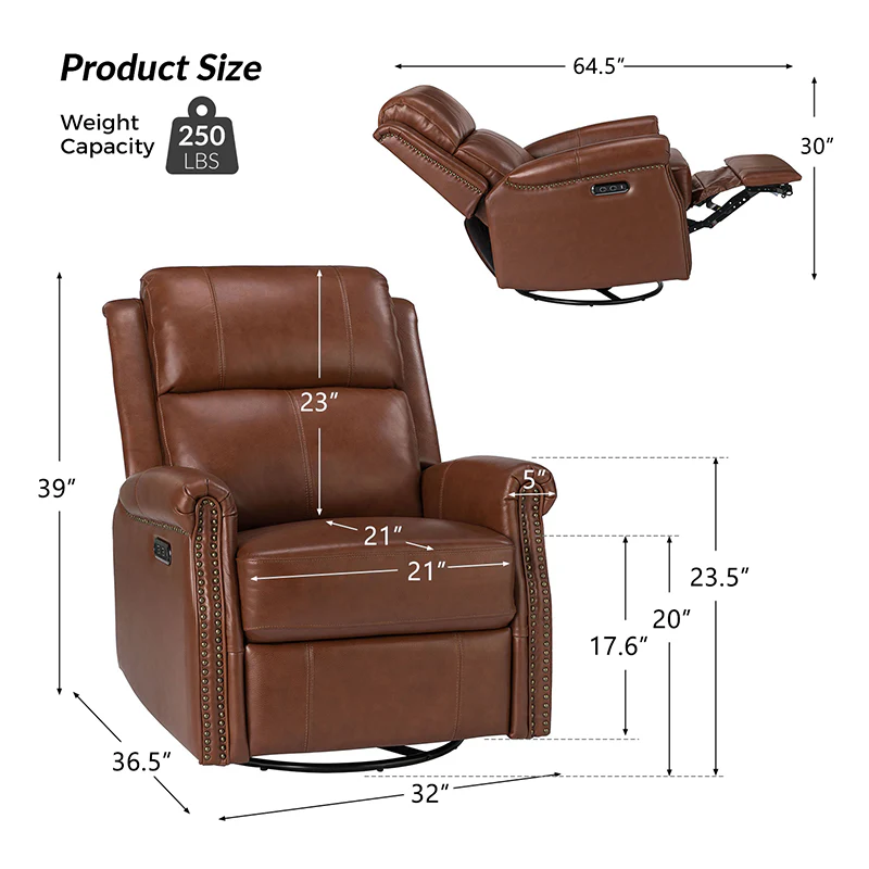 Kaietan Genuine Leather Power Rocking Recliner
