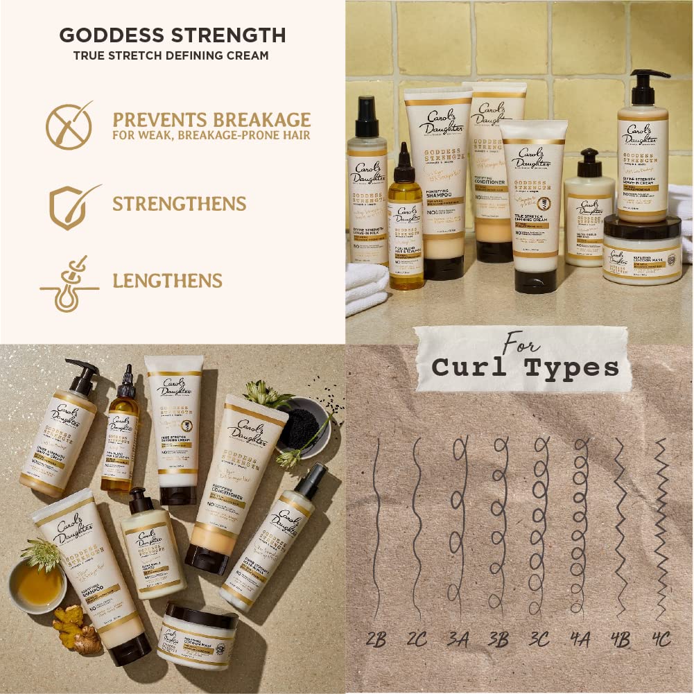 Carol's Daughter Goddess Strength Ultra Shield Pre Poo Hair Treatment for Wavy, Coily and Curly Hair, Protective Hair Detangler with Castor Oil for Weak Hair, 10.2 Fl Oz