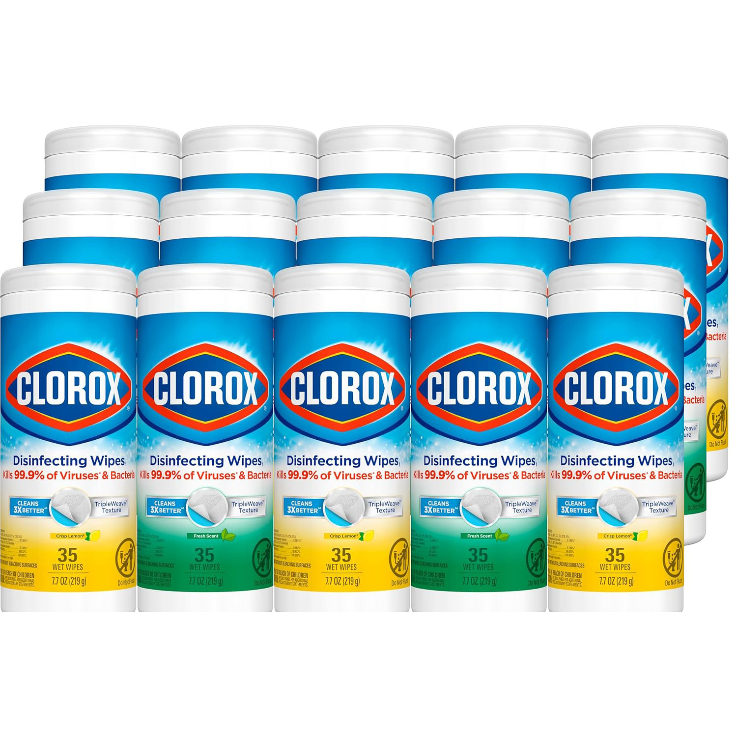 Clorox Disinfecting Wipes Value Pack, Cleaning Wipes, 35 Count Each, Pack of 15 (Package May Vary)