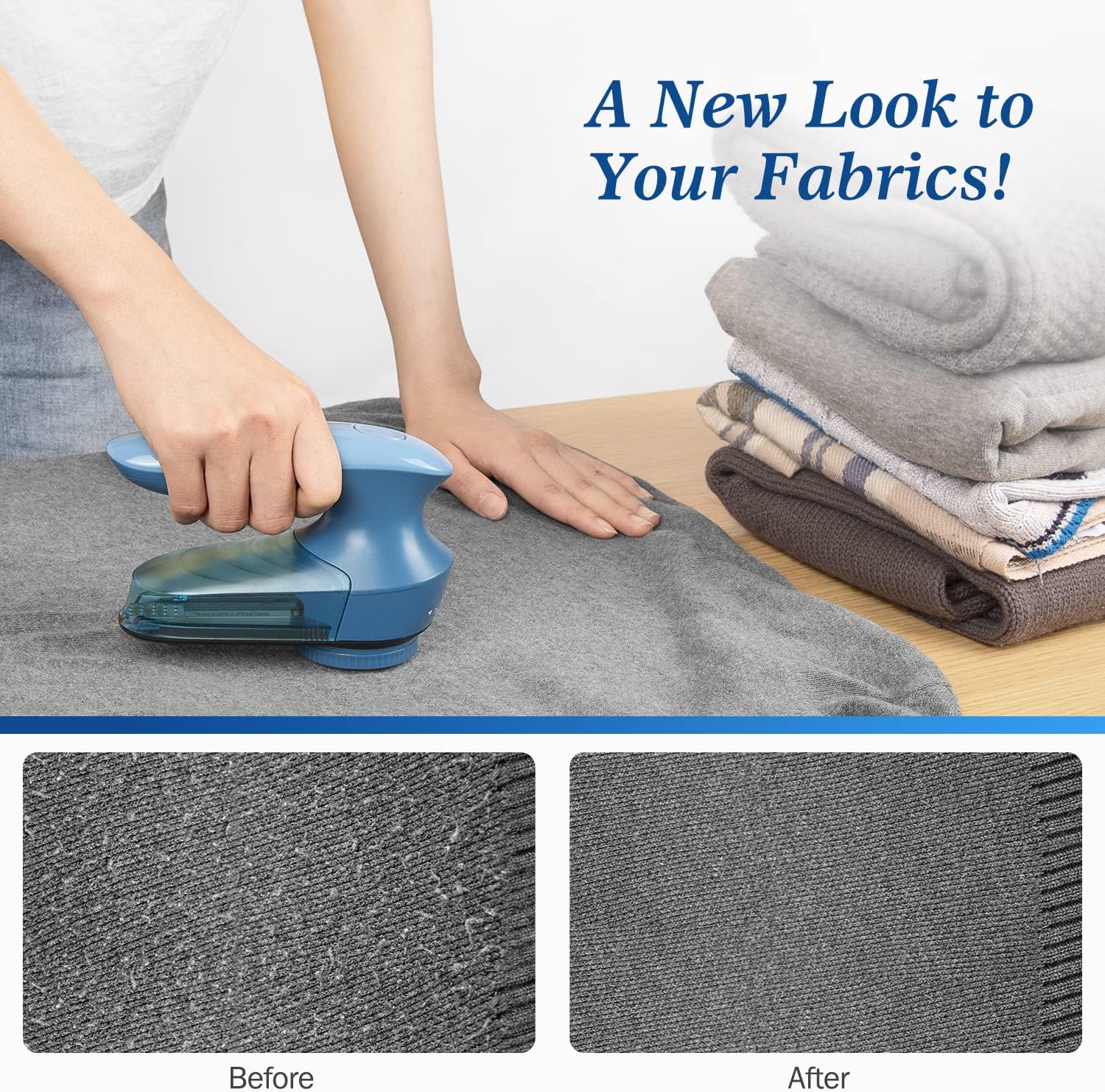 BEAUTURAL Fabric Shaver and Lint Remover, Sweater Defuzzer with 2-Speeds, 2 Replaceable Stainless Steel Blades, Battery Operated, Remove Clothes Fuzz, Lint Balls, Pills, Bobbles