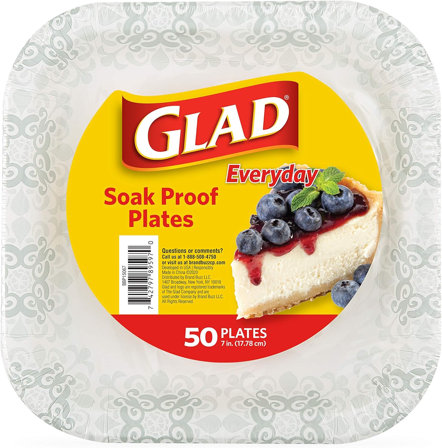 Glad Square Disposable Paper Plates for All Occasions | Soak Proof, Cut Proof, Microwaveable Heavy Duty Disposable Plates | 8.5