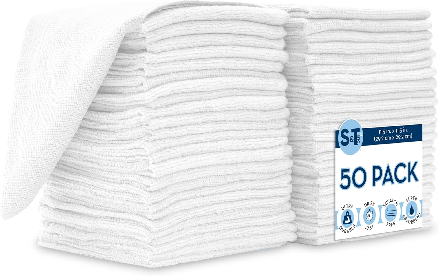 S&T INC. 150 Pack Microfiber Cleaning Cloth, Bulk Microfiber Towel for Home, Reusable Microfiber Towels for Cars, Light Blue, 11.5 in. x 11.5 in., 150 Count