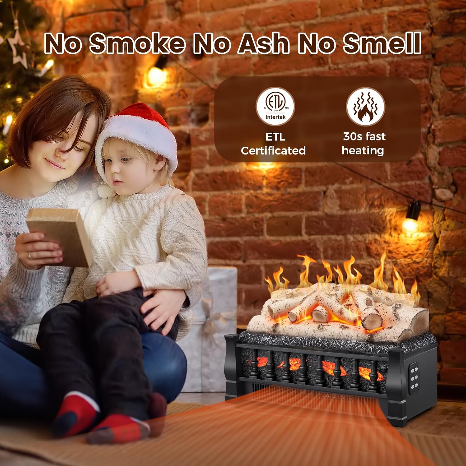 21 Inches Electric Fireplace Insert Log Heater Set, Freestanding Heater with Adjustable Flame Brightness and Flicker Speed, 750w/1500w Heating, Overheat Protection, Remote Control
