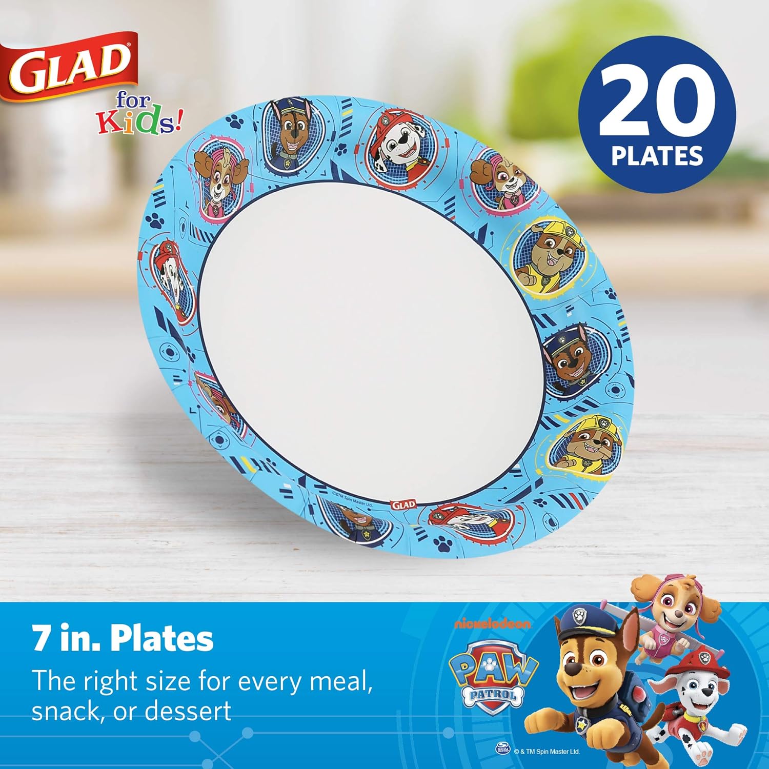 Glad for Kids Paw Patrol Paper Plates - Disposable Heavy Duty Paper Plates - Microwave Safe Kids Paw Patrol Birthday Party Cake Plates - Paw Patrol Plates for All Occasions - 20 Count, 8.5 Inch