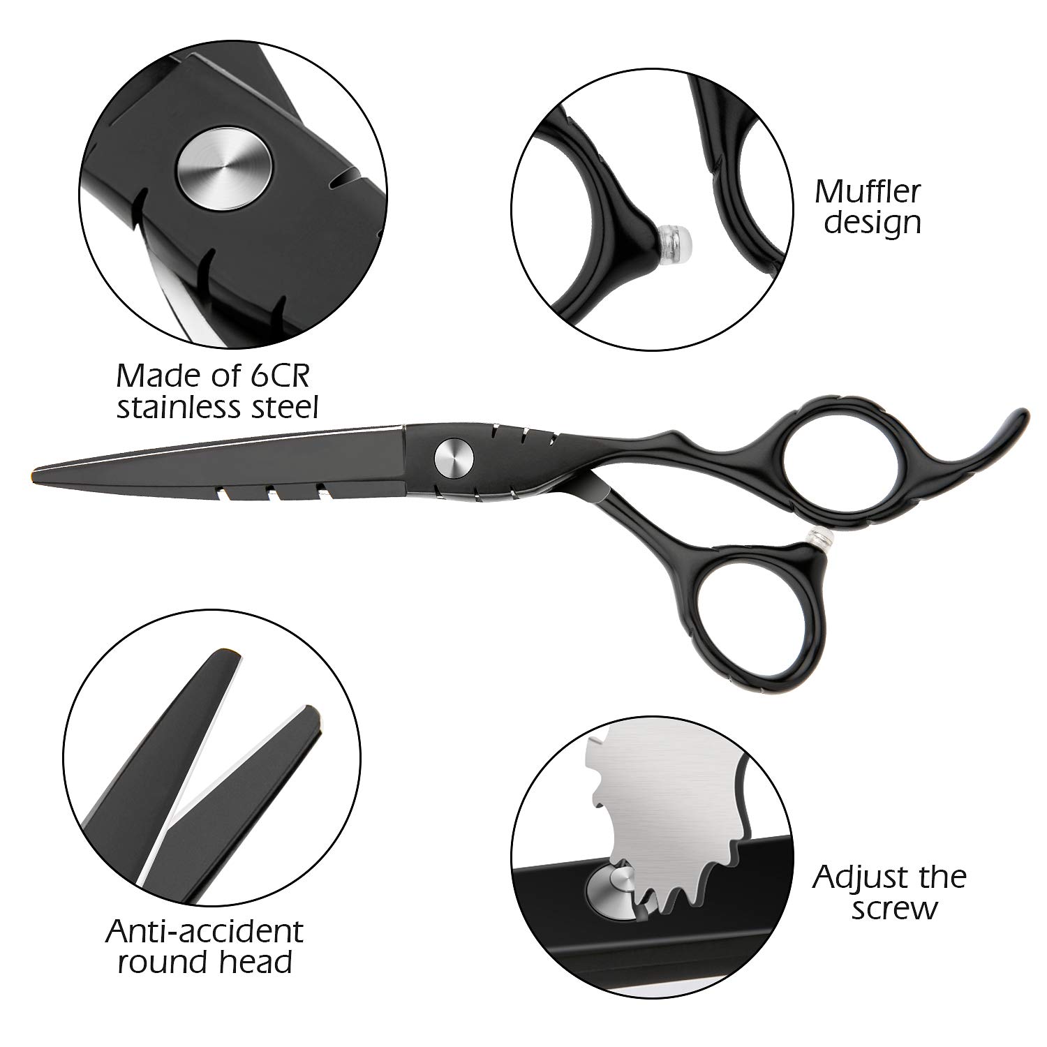Hair Cutting Scissors Professional Home Haircutting Barber/Salon Thinning Shears Kit with Comb and Case for Men/Women (Silver)