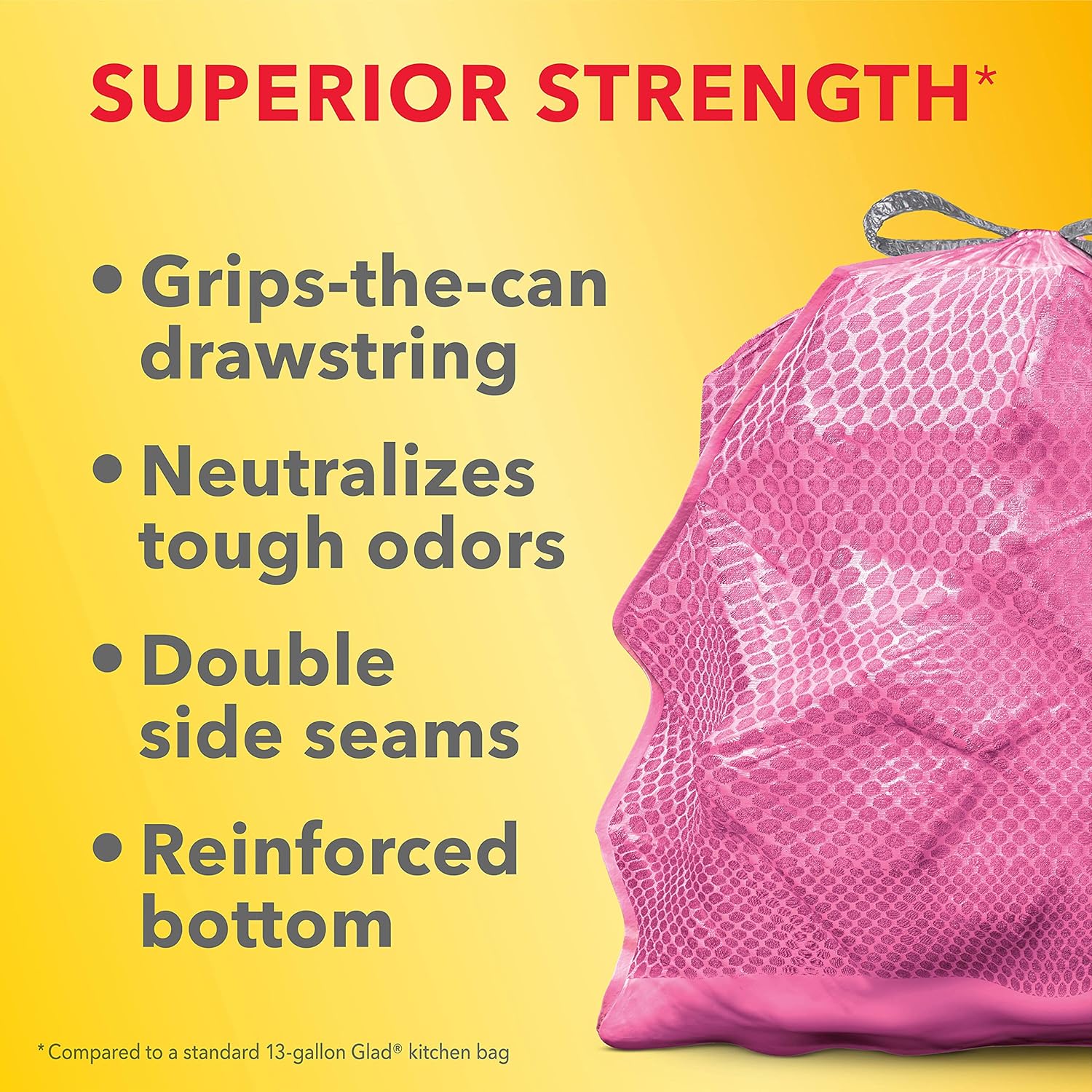 Glad ForceFlex MaxStrength with Clorox Trash Bags, 13 Gal, Lemon Fresh Bleach, 90 Ct, Pack May Vary