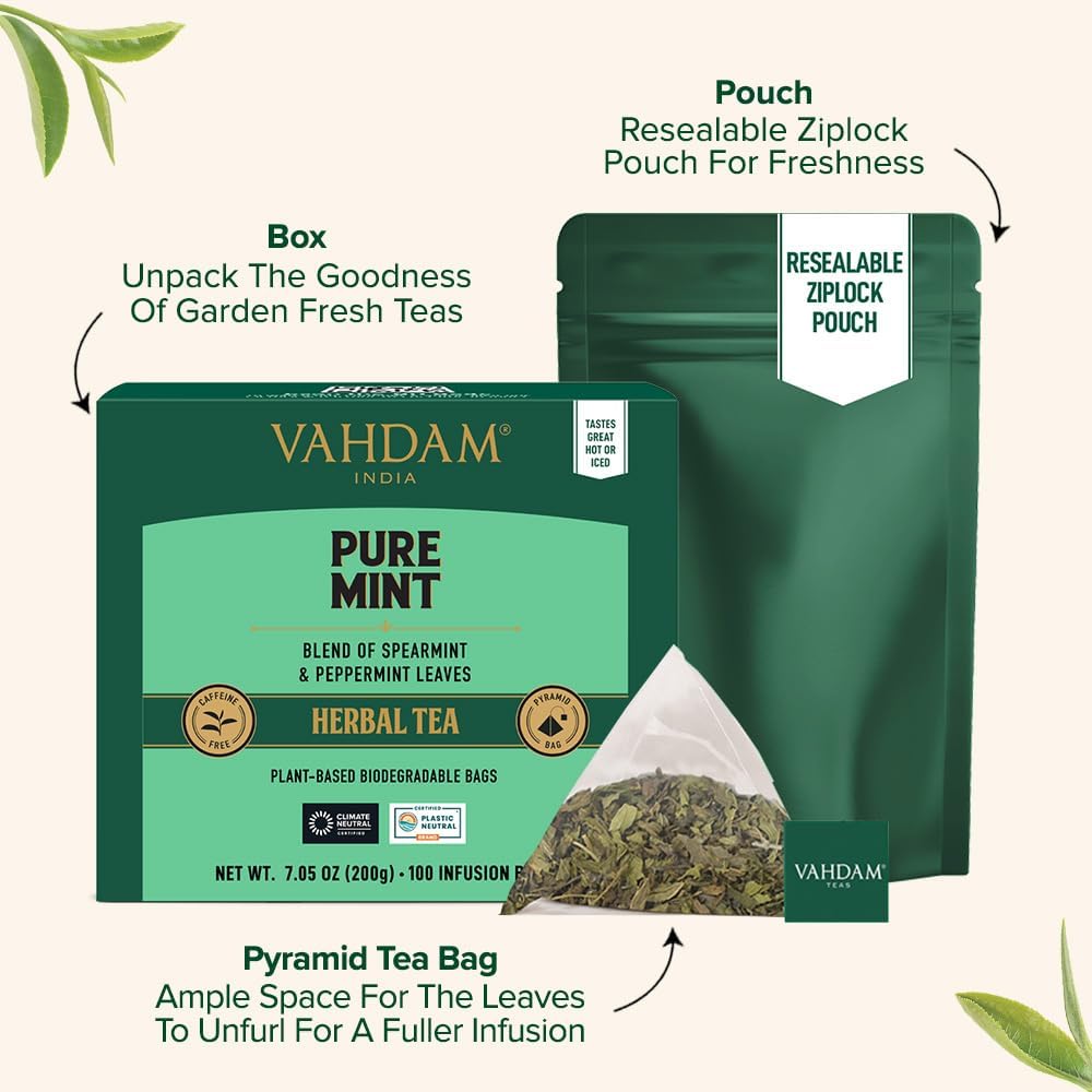 VAHDAM, Organic Turmeric Ginger Herbal Tea Bags (100 Pyramid Tea Bags) Caffeine Free, Non GMO, Gluten Free | 100% Pure Herbal Blend - Savory & Spicy | Plant-Based Tea Bags | Resealable Ziplock Pouch
