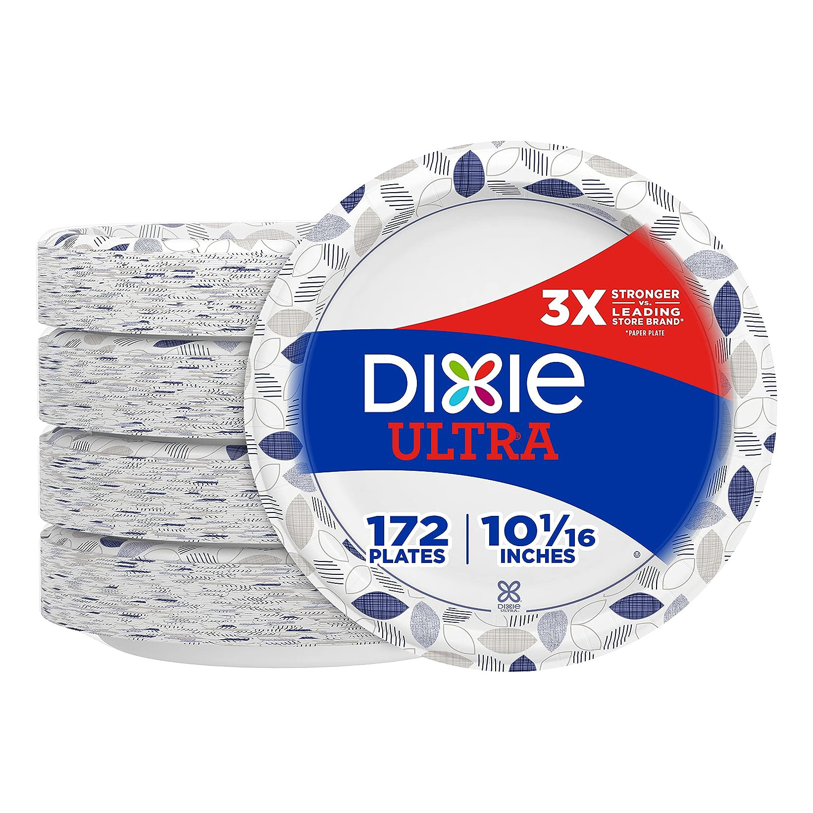 Dixie Ultra Paper Plates, 10 1/16 inch, Dinner Size Printed Disposable Plate, 172 Count (4 Packs of 43 Plates), Packaging and Design May Vary