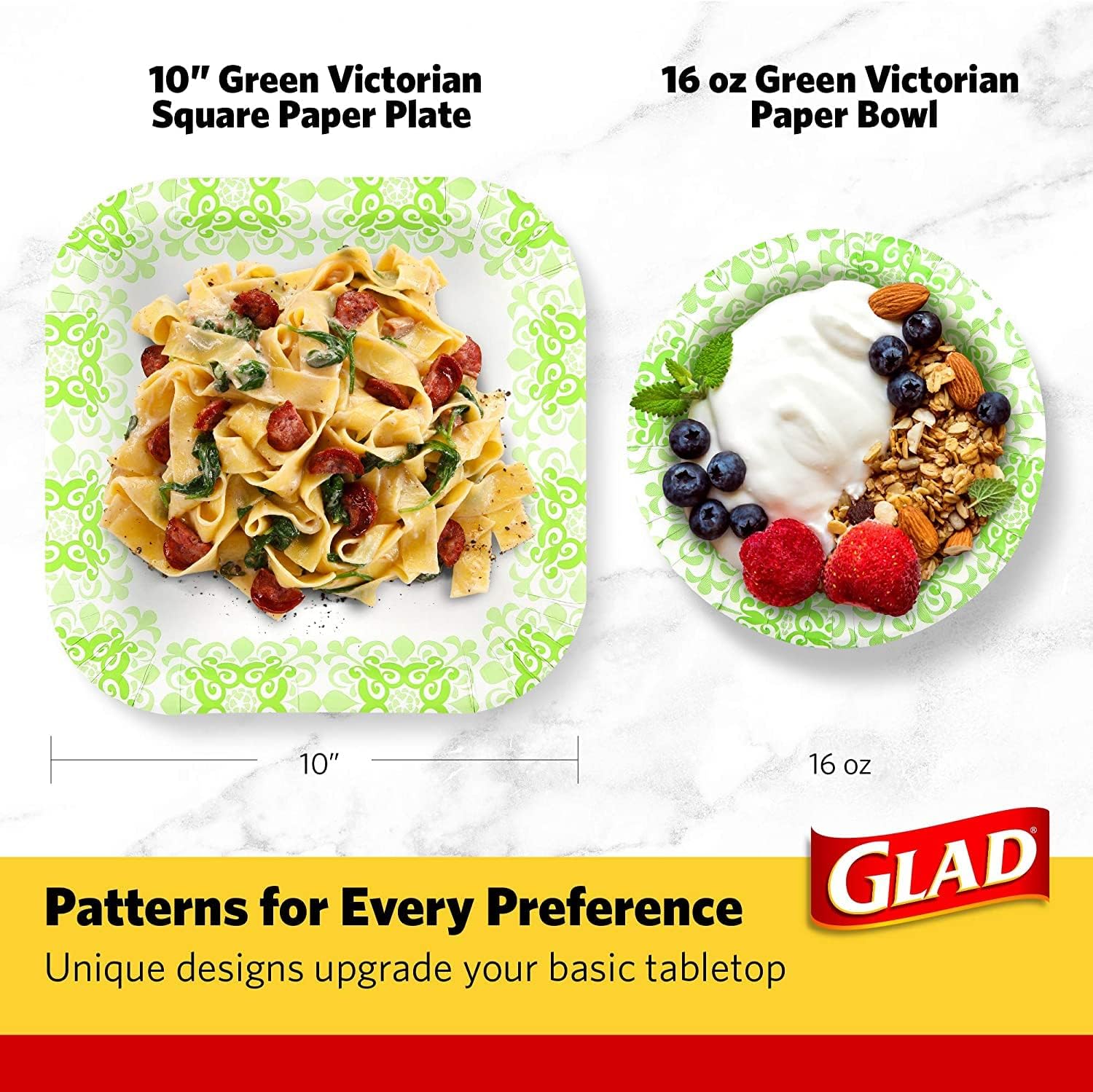 Glad Square Disposable Paper Plates for All Occasions | Soak Proof, Cut Proof, Microwaveable Heavy Duty Disposable Plates | 8.5