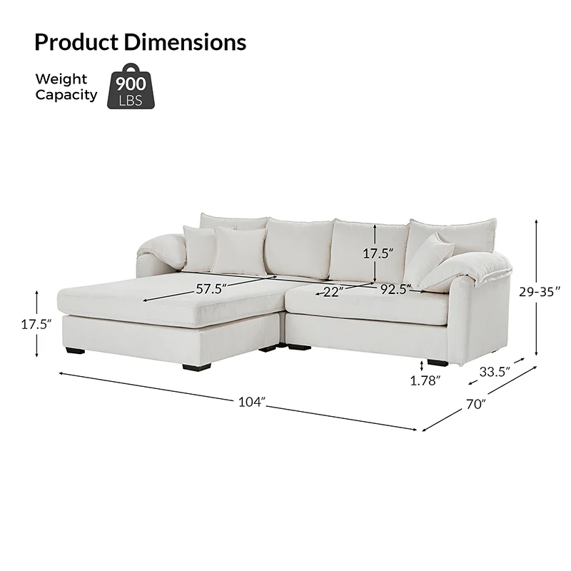 Aladino 2-Piece Upholstered Reversible Sectional Sofa with Storage