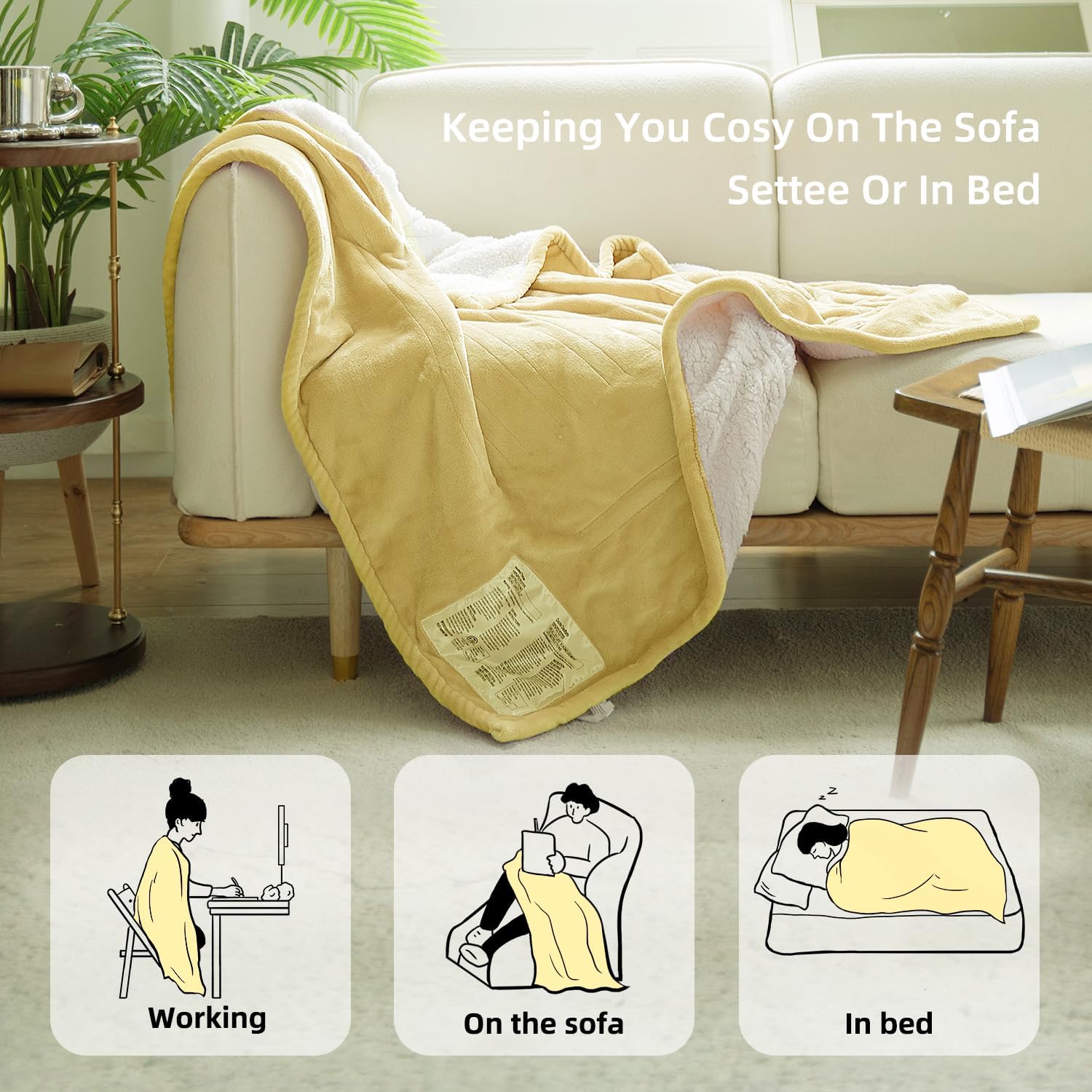 GOTCOZY Heated Blanket Electric Throw 50''X60''- Soft Silky Plush Electric Blanket with 4 Heating Level & 3 Hour Auto Off Heating Blanket, ETL Certified Machine Washable (Rose Dust)