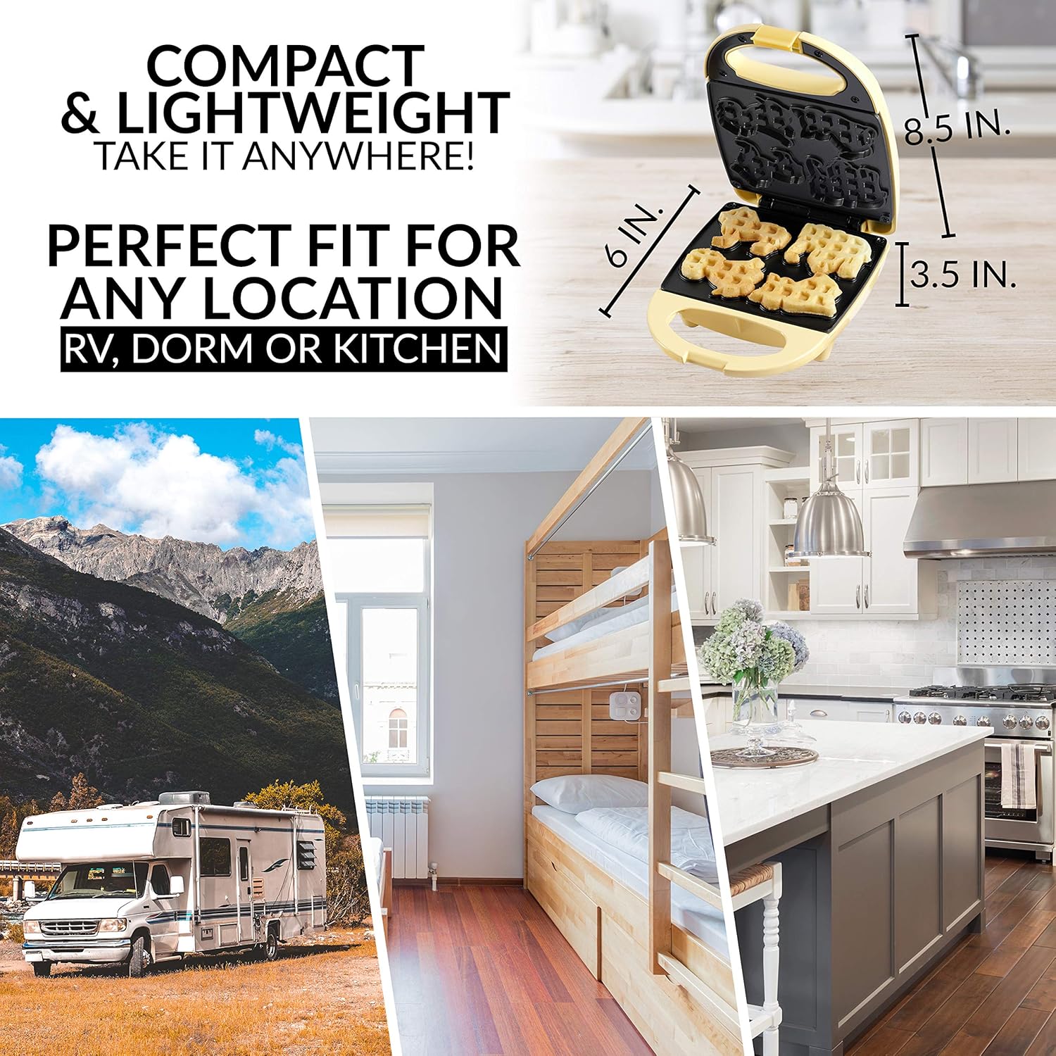 Nostalgia MyMini Cars and Trucks Shape Electric Waffle Maker, 5-Inch Non-Stick Griddle for Waffles, Hash Browns, Eggs, and More, Yellow