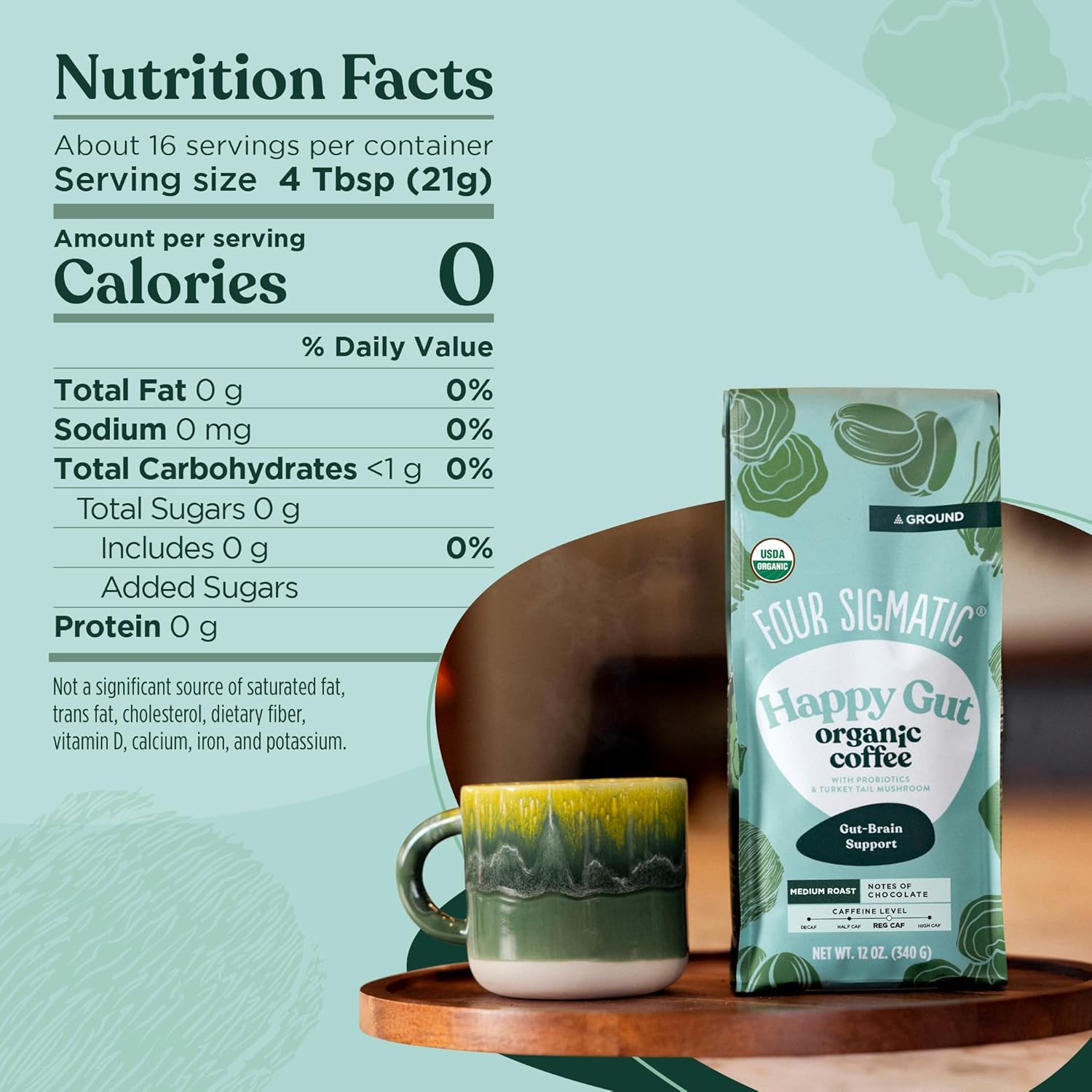 Four Sigmatic Think Mushroom Coffee | Organic Ground Coffee with Lion's Mane Mushroom and Chaga Mushroom | Nootropic Mushroom Coffee for Better Focus and Immune Support | 12oz Bag