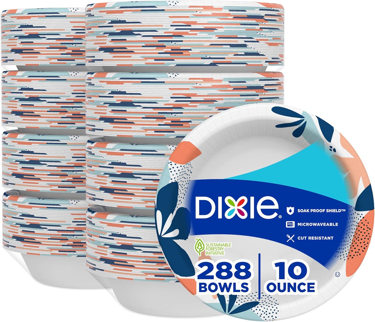 Dixie Small Paper Bowls, 10 Oz, 36 Count (Pack of 8), Microwave-Safe, Soak-Proof, Disposable Bowls Great For Snacks, Dessert, And Light Lunch Meals