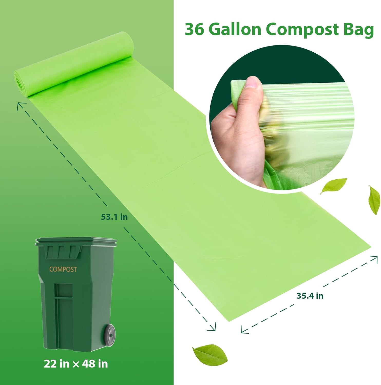 Compostable Bags for Kitchen Compost Bin, 1.2 Gallon, 125 Count, Certified by BPI and ASTM, Leakproof and Odor Control