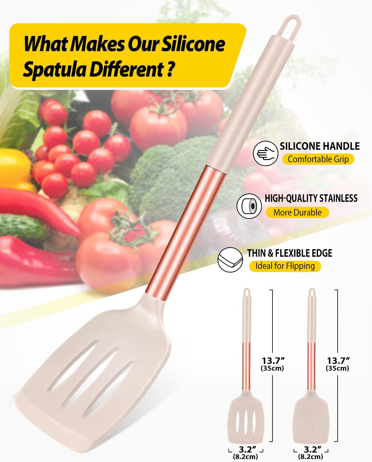 Pack of 2 Silicone Solid Turner,Non Stick Slotted Kitchen Spatulas,High Heat Resistant BPA Free Cooking Utensils,Ideal Cookware for Fish,Eggs,Pancakes (Black)