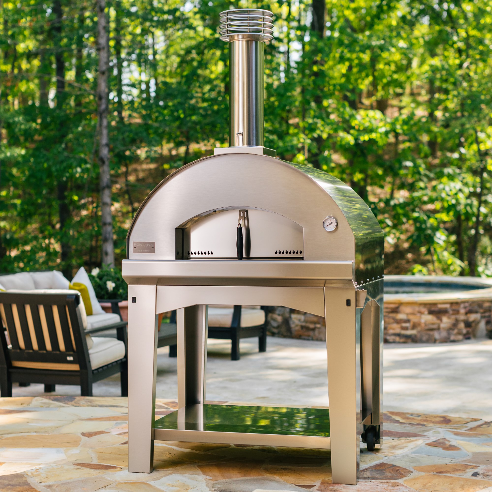 Fontana Forni Mangiafuoco Wood Fired Pizza Oven and Cart