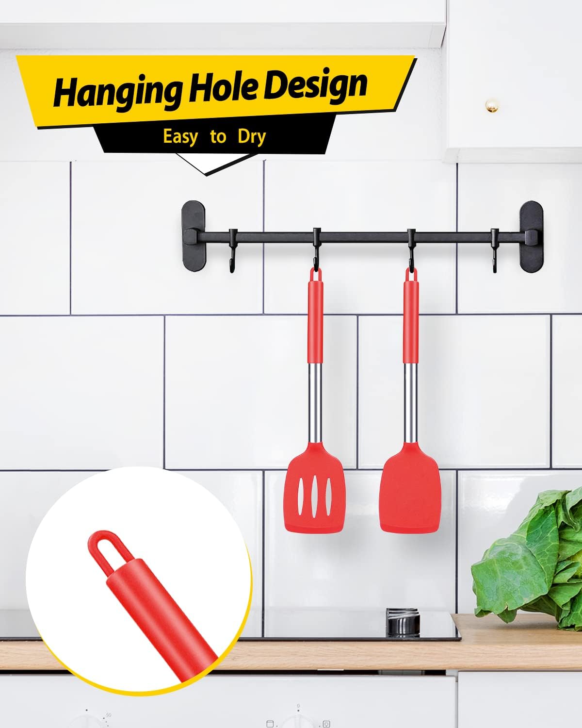 Pack of 2 Silicone Solid Turner,Non Stick Slotted Kitchen Spatulas,High Heat Resistant BPA Free Cooking Utensils,Ideal Cookware for Fish,Eggs,Pancakes (Black)