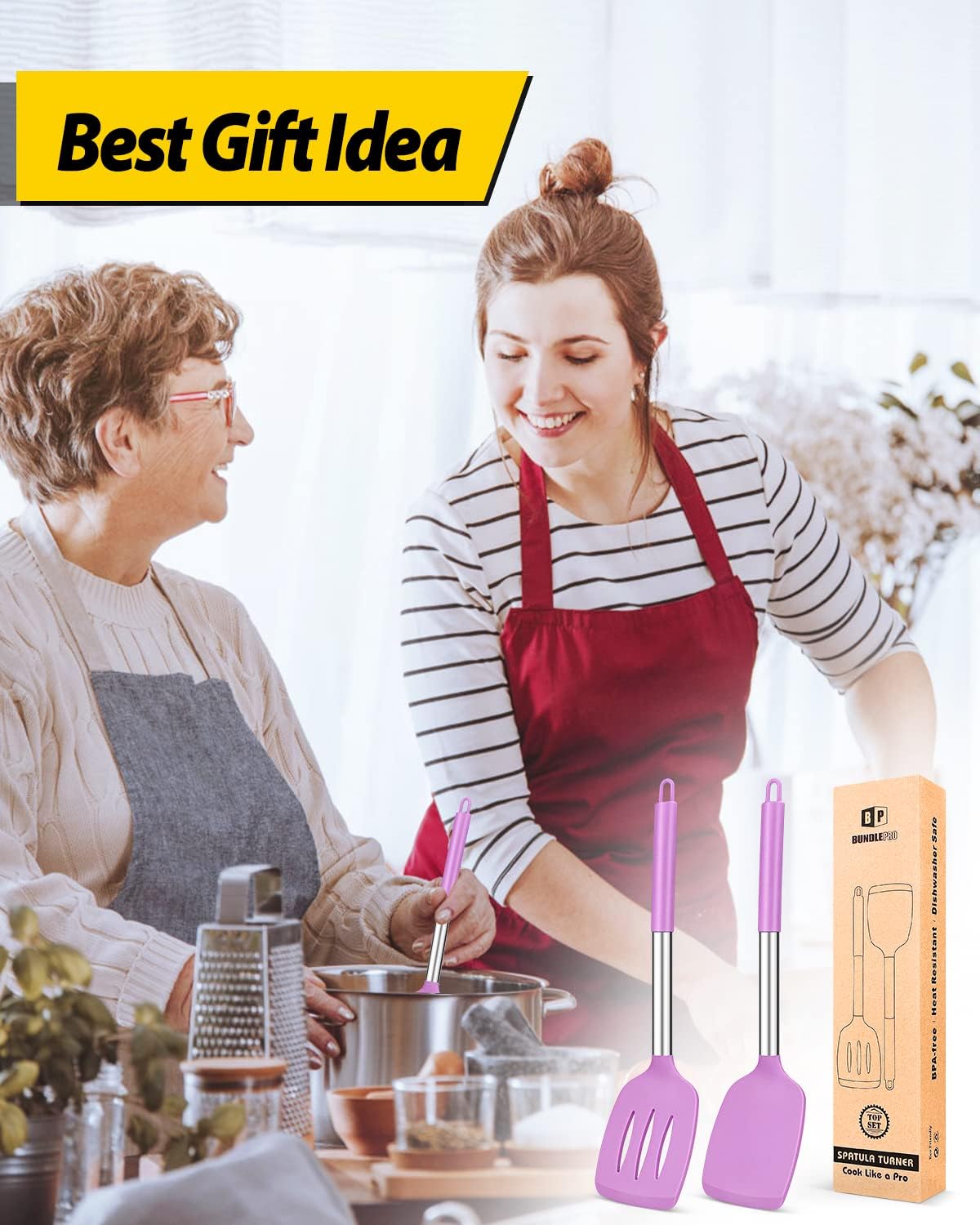 Pack of 2 Silicone Solid Turner,Non Stick Slotted Kitchen Spatulas,High Heat Resistant BPA Free Cooking Utensils,Ideal Cookware for Fish,Eggs,Pancakes (Black)