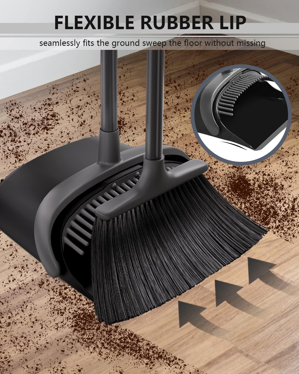 Broom and Dustpan, Broom and Dustpan Set for Home, Long Handle Broom with Dustpan, Broom and Dustpan Combo for Office Home Kitchen Lobby Floor Use Dustpan and Broom Set