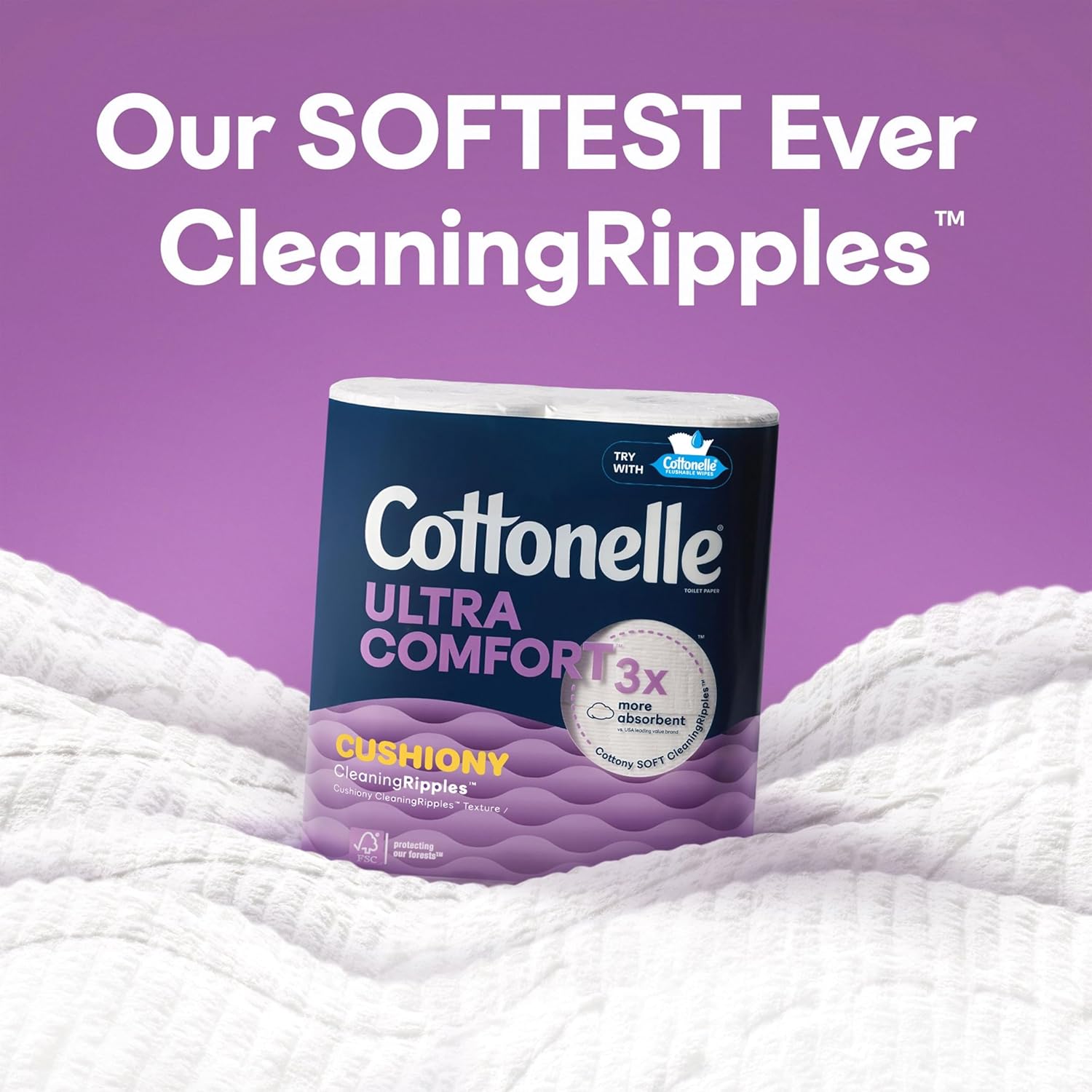 Cottonelle Ultra Comfort Toilet Paper with Cushiony CleaningRipples Texture, 24 Family Mega Rolls (24 Family Mega Rolls = 108 Regular Rolls) (4 Packs of 6), 296 Sheets per Roll, Packaging May Vary