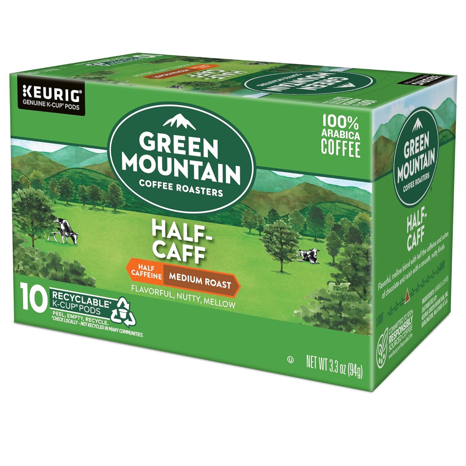 Green Mountain Coffee Roasters Half Caff Keurig Single-Serve K-Cup pods, Medium Roast Coffee, 72 Count (6 Packs of 12)