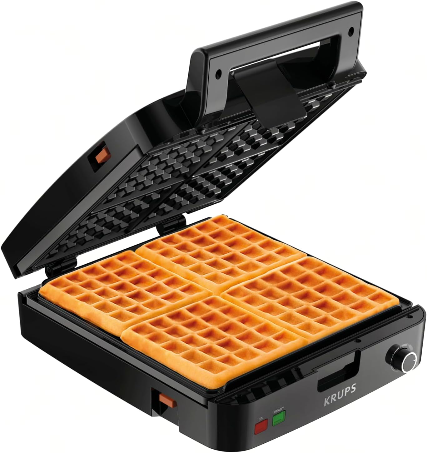 KRUPS: Waffle Maker, Stainless Steel, 4 Slices, 1200 Watts Square, 5 Browning Levels, Removable Plates, Dishwasher Safe, Belgian Waffle Silver and Black
