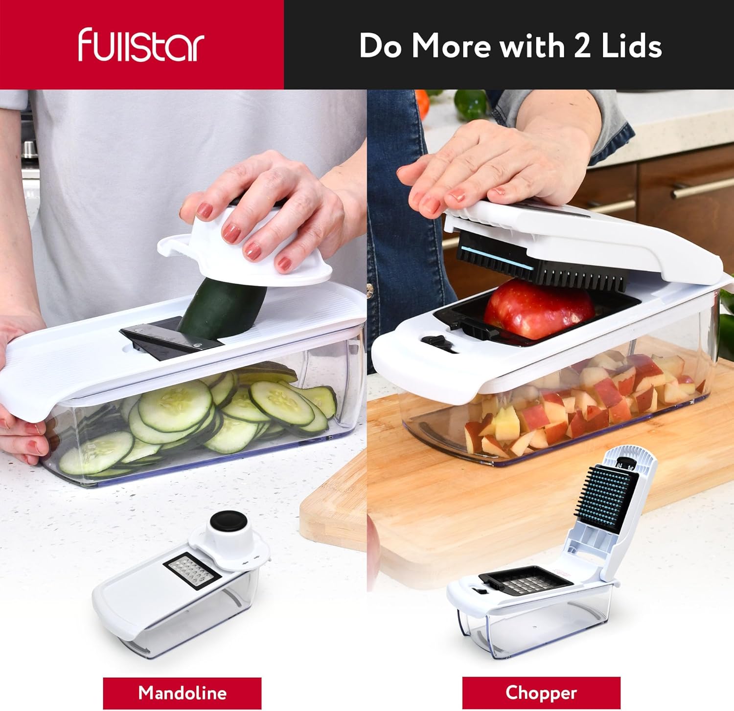 Fullstar Vegetable Chopper - Food Chopper - Onion Chopper - Vegetable Slicer & Spiralizer - Veggie Chopper with Container - Kitchen Gadgets - Home Essentials - Kitchen Accessories (4 in 1, White)