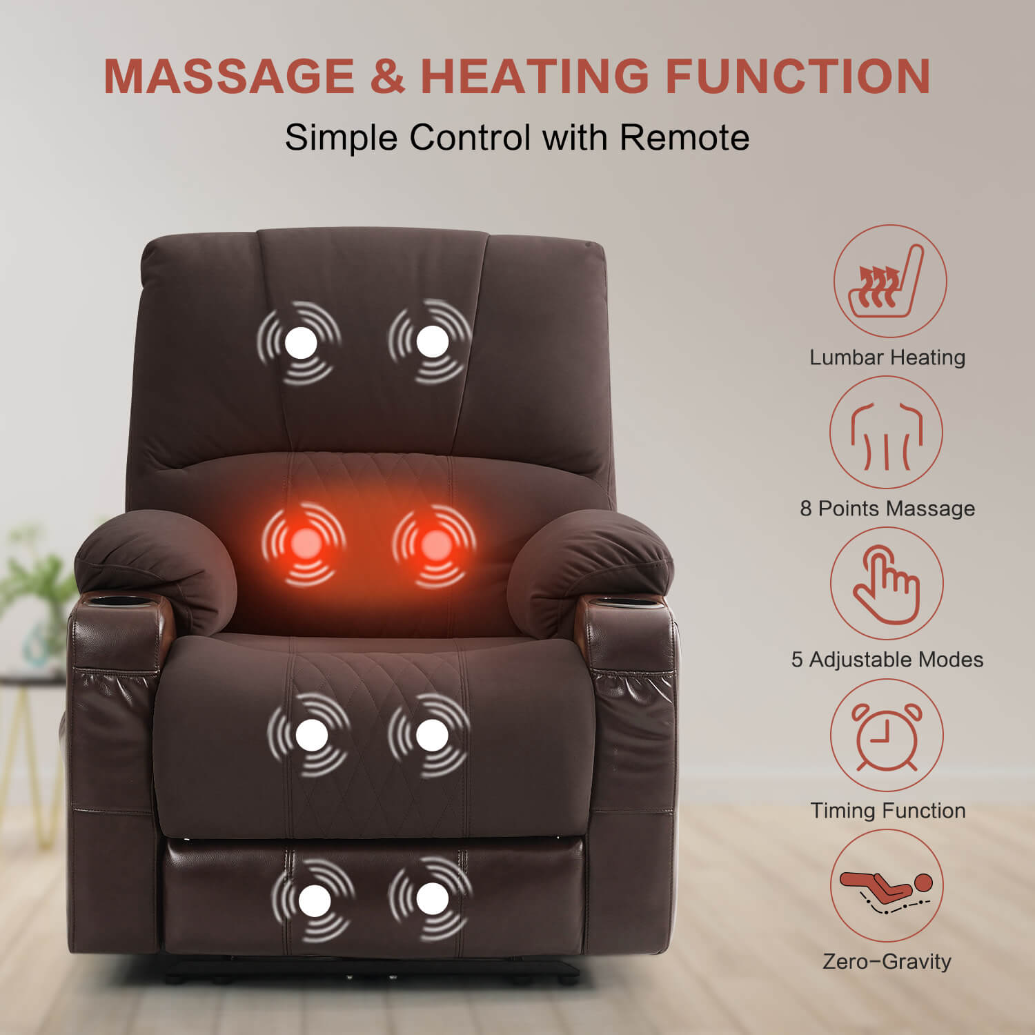 Power Recliner Chair with Heat and Massage, Wall Hugger